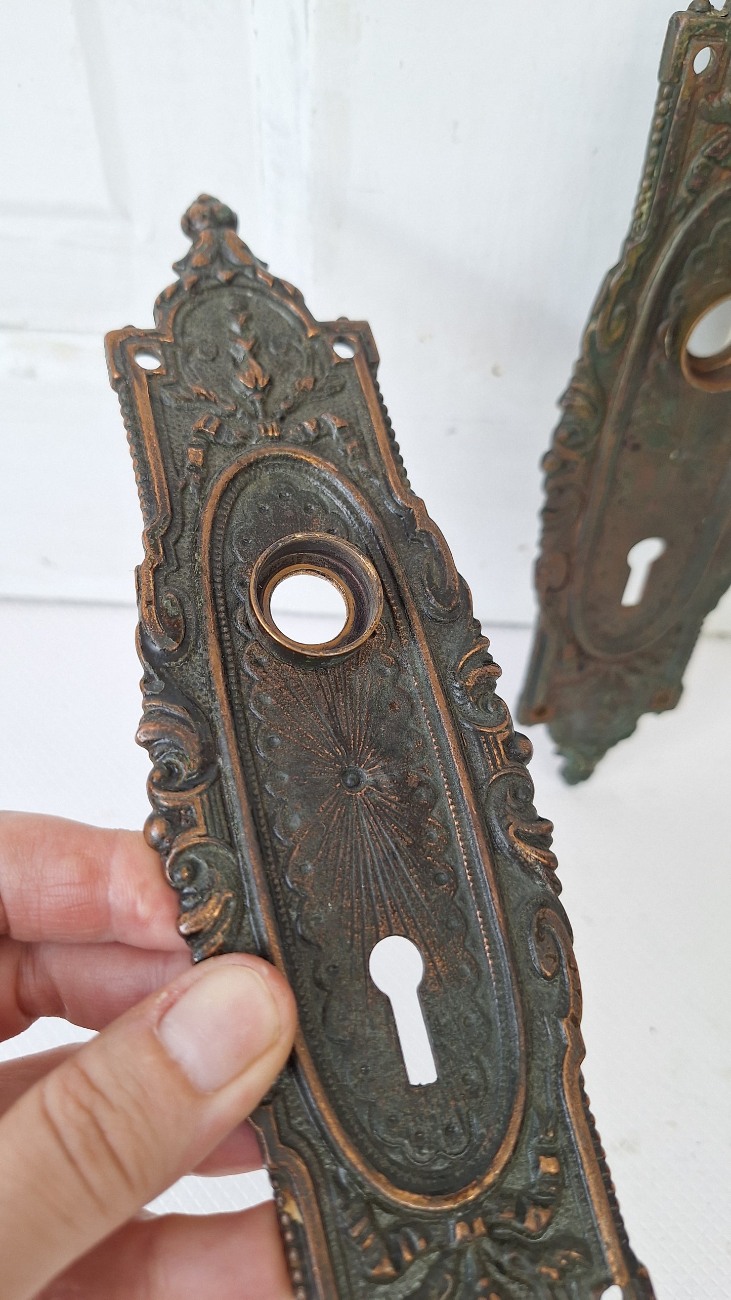 Fancy Door Plates, Salvaged Hardware, Ornate Escutcheons, Old Door Hardware, Door Knob Plates, Knob Back Plates, Antique Backplates 081902
