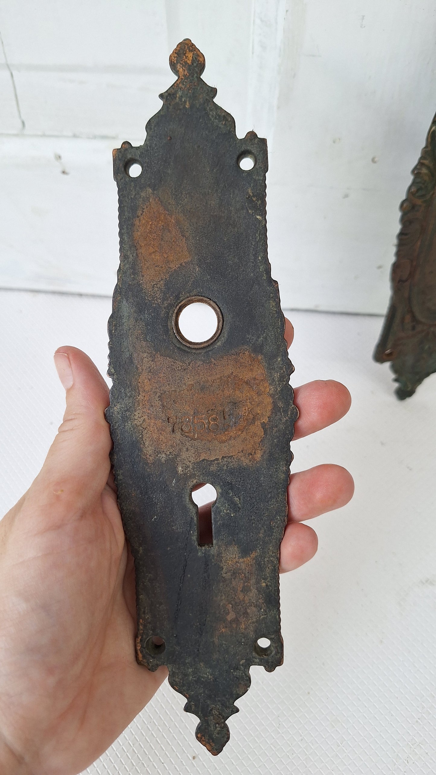 Fancy Door Plates, Salvaged Hardware, Ornate Escutcheons, Old Door Hardware, Door Knob Plates, Knob Back Plates, Antique Backplates 081902