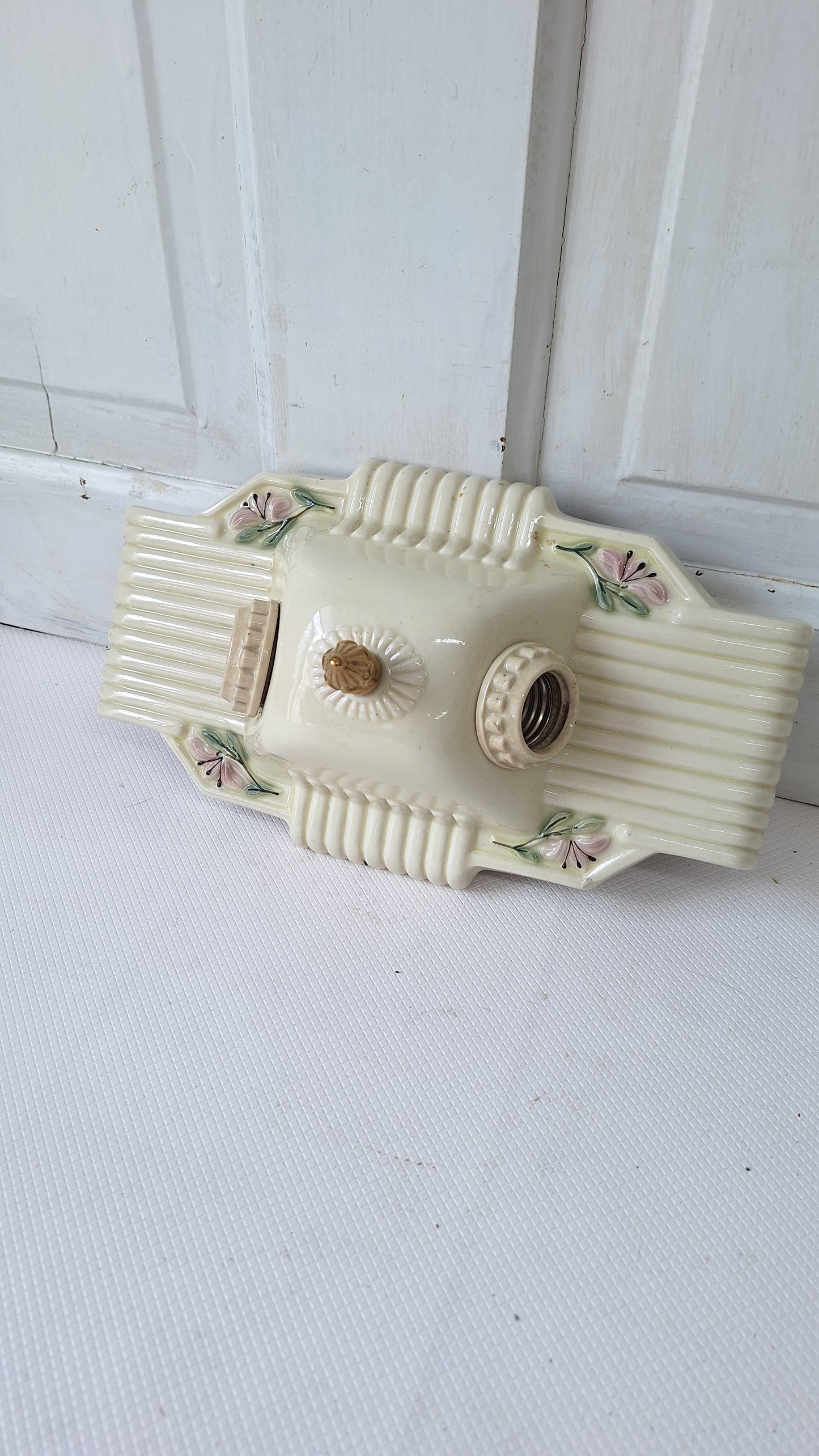 Two Bulb Porcelier Light, Art Deco Fixture, Art Deco Light, Single Bulb Light, White and Pink Light, Little Girl's Porcelain Light 082603