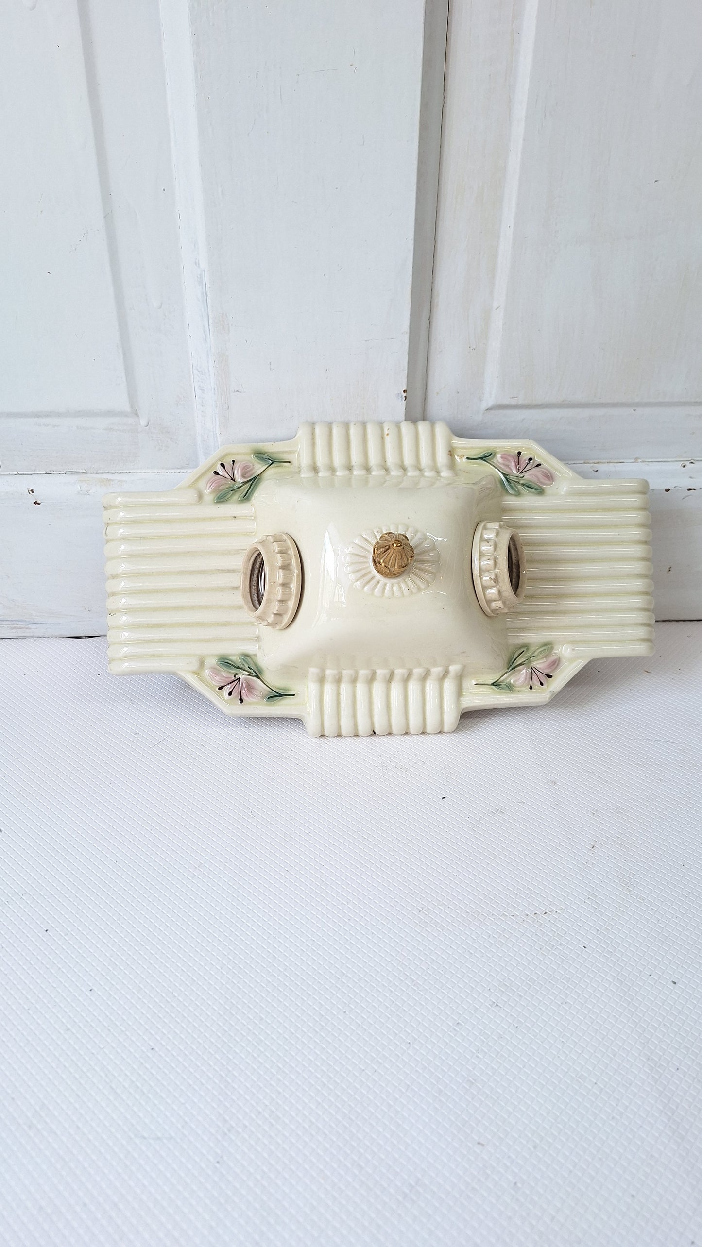 Two Bulb Porcelier Light, Art Deco Fixture, Art Deco Light, Single Bulb Light, White and Pink Light, Little Girl's Porcelain Light 082603
