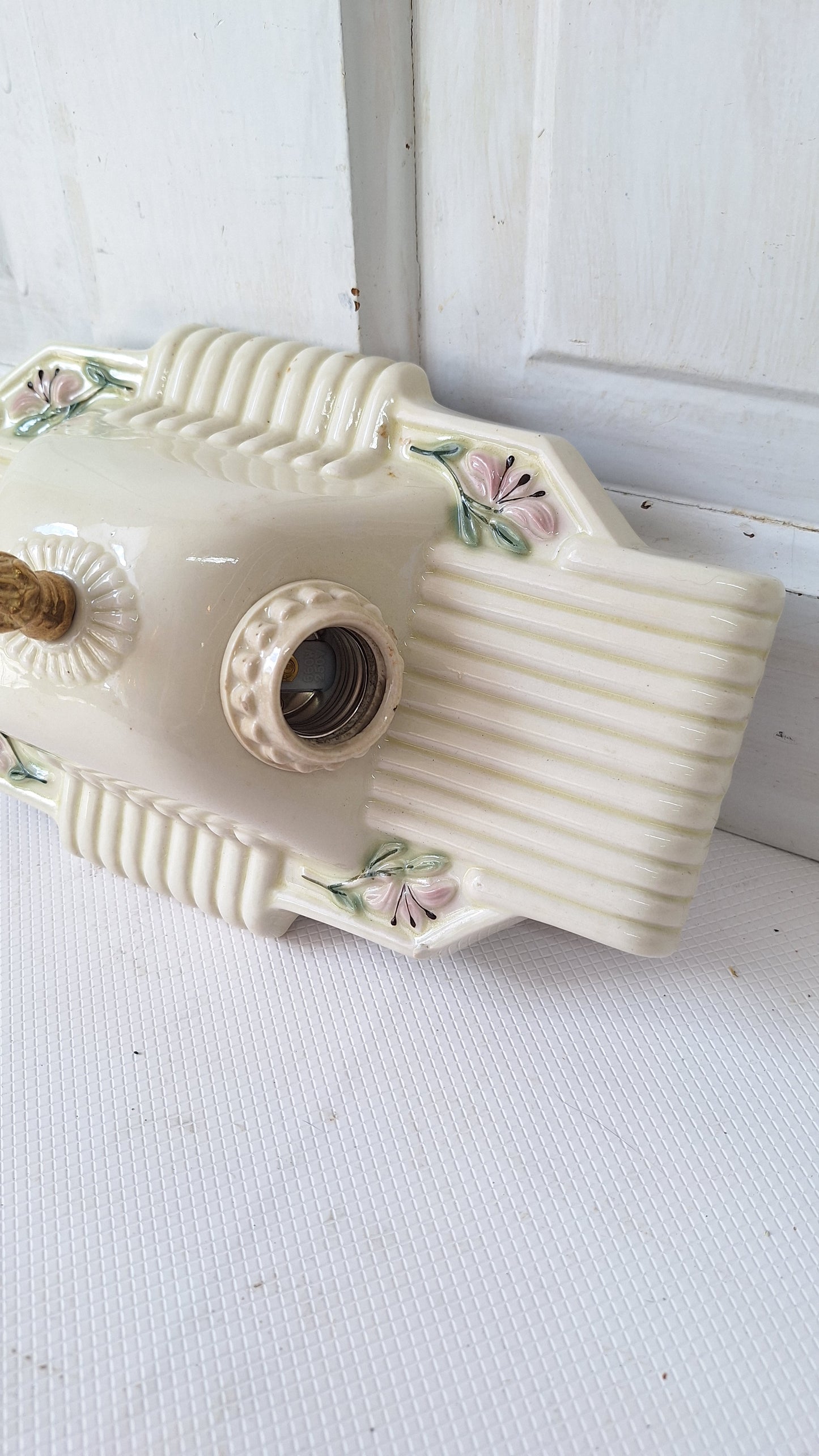 Two Bulb Porcelier Light, Art Deco Fixture, Art Deco Light, Single Bulb Light, White and Pink Light, Little Girl's Porcelain Light 082603