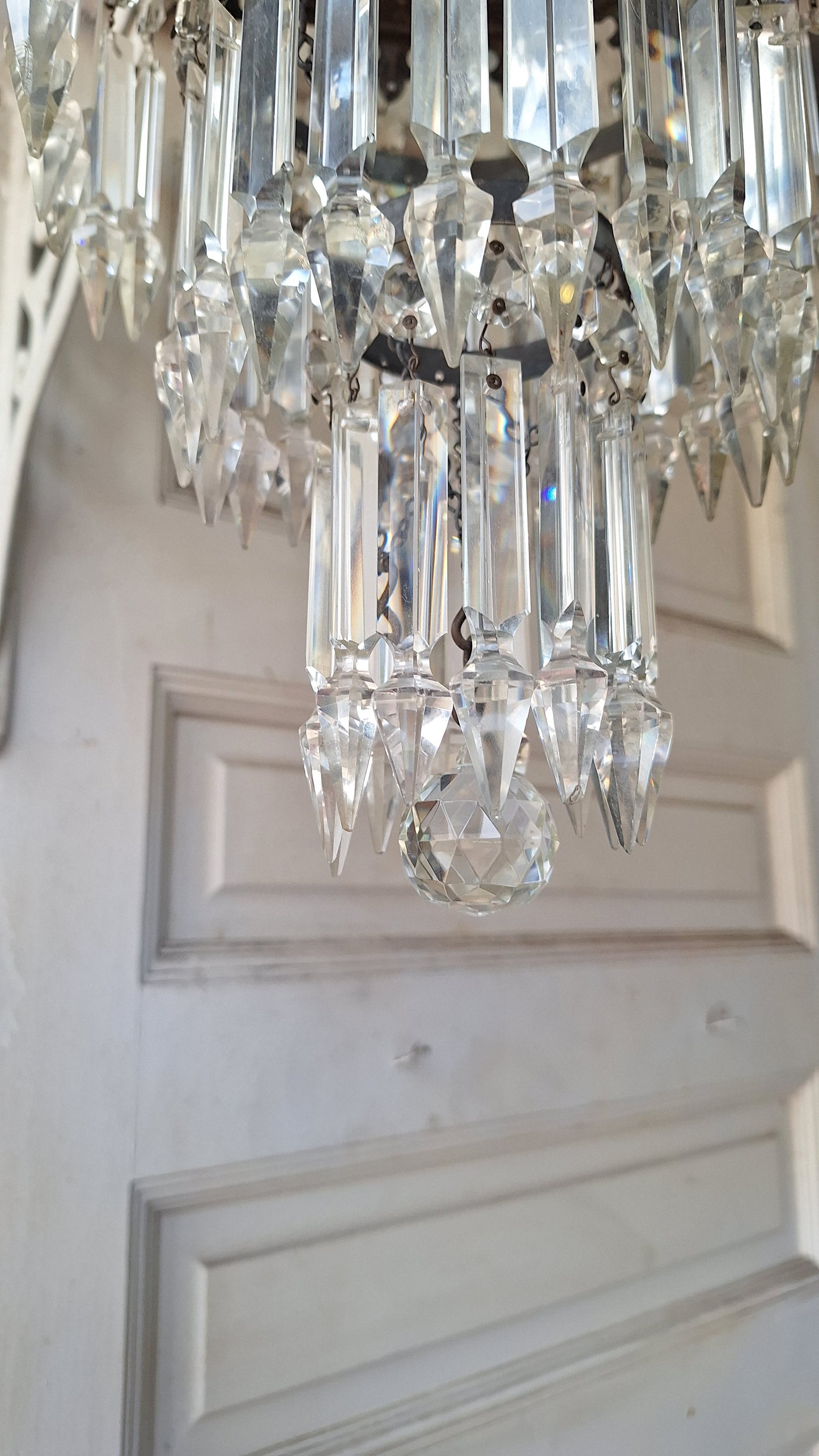 Vintage Silver Crystal Chandelier, Cut Glass Flush Mount Light, Small Chandelier, Draped Crystal Light