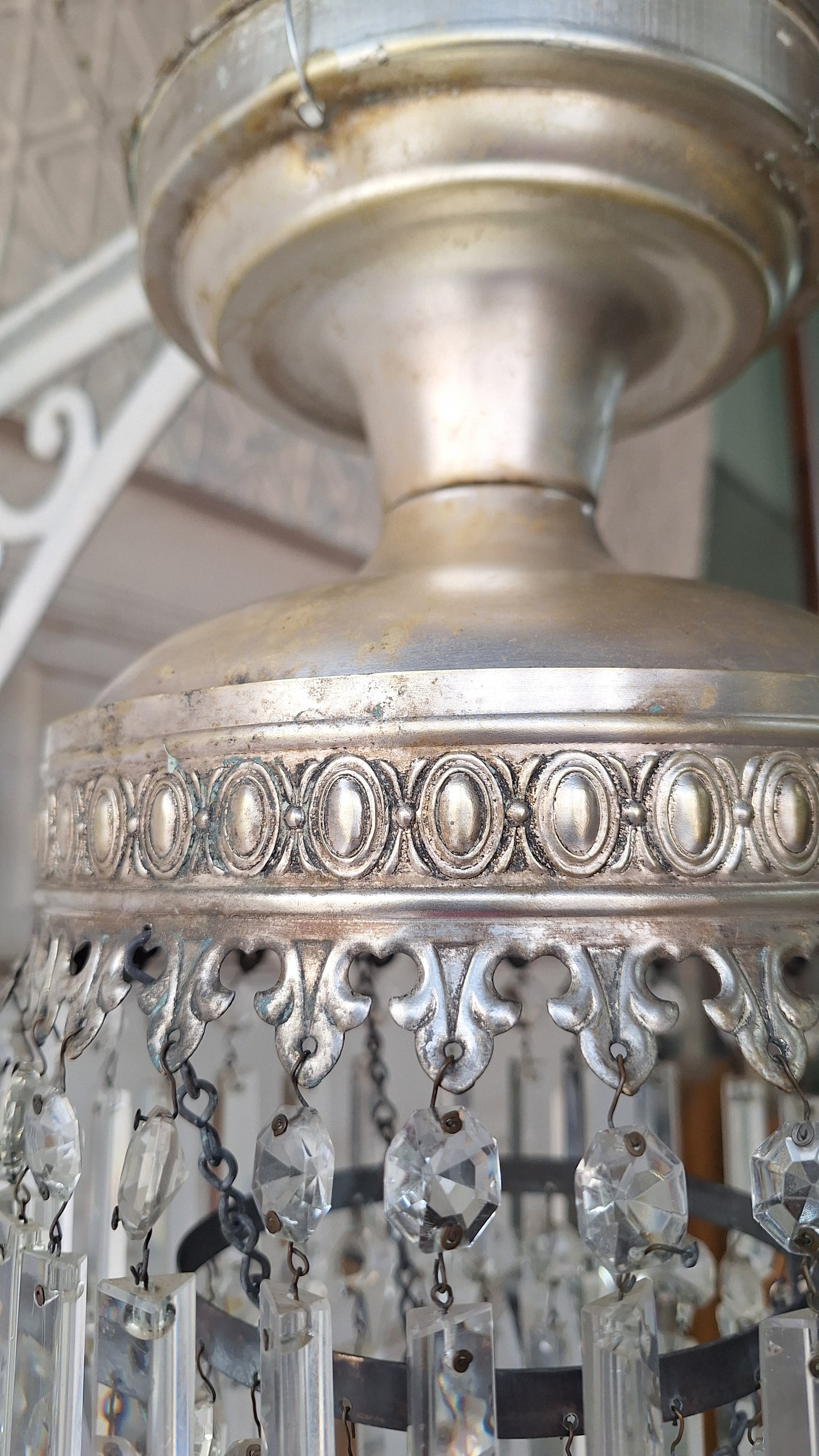 Vintage Silver Crystal Chandelier, Cut Glass Flush Mount Light, Small Chandelier, Draped Crystal Light