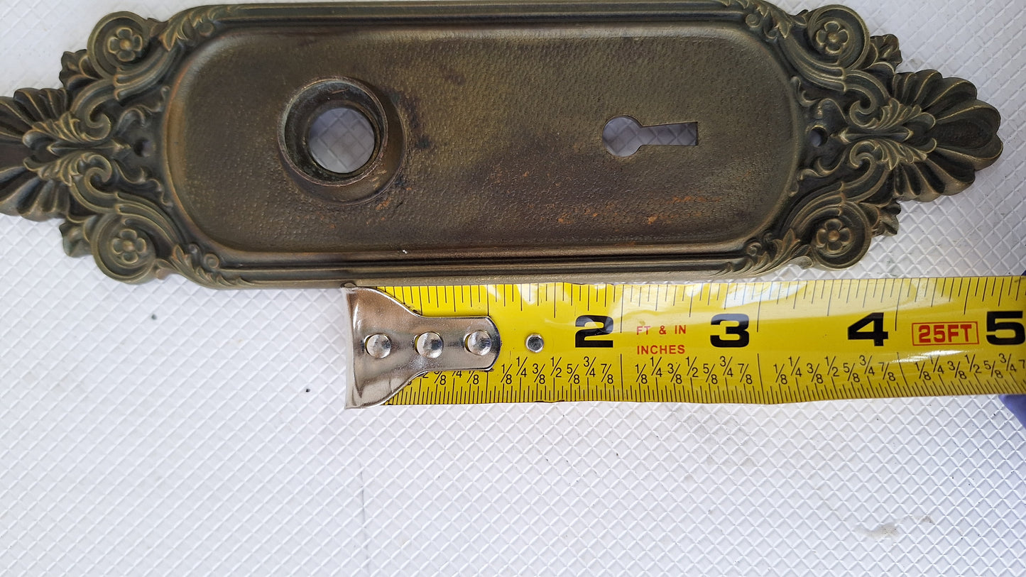 Olympus Doorknobs and Plate Set, Antique Fancy Door Knobs and Backplates, Ornate Bronze Doorknob, Victorian Era, Antique Bronze Knob 082905