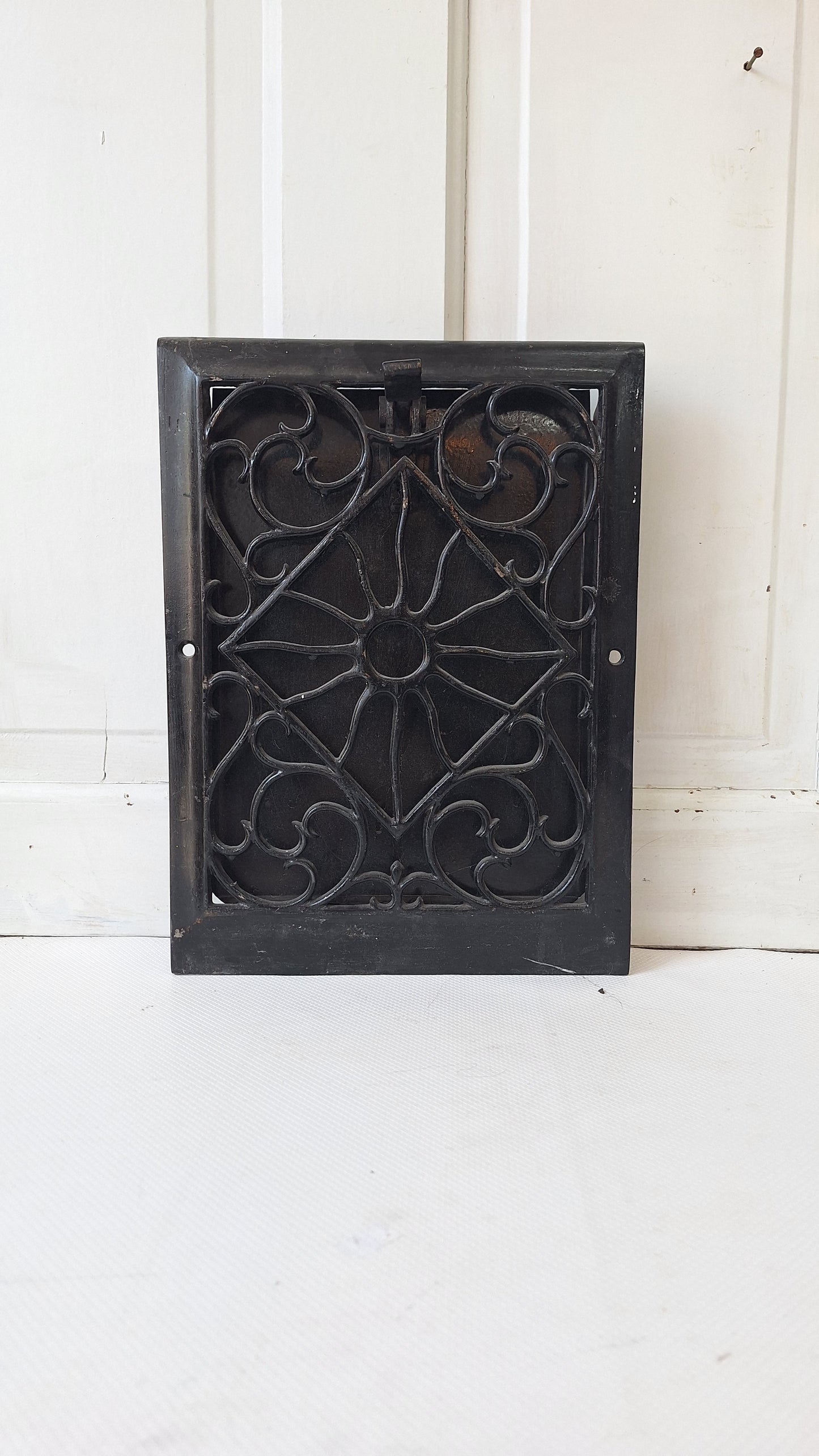 10 x 14 Antique Cast Iron Baseboard Vent, Antique Iron Angled Wall Vent Cover