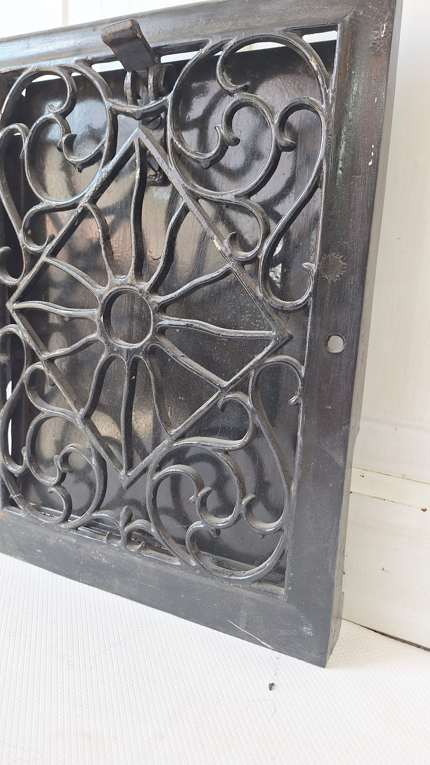 10 x 14 Antique Cast Iron Baseboard Vent, Antique Iron Angled Wall Vent Cover