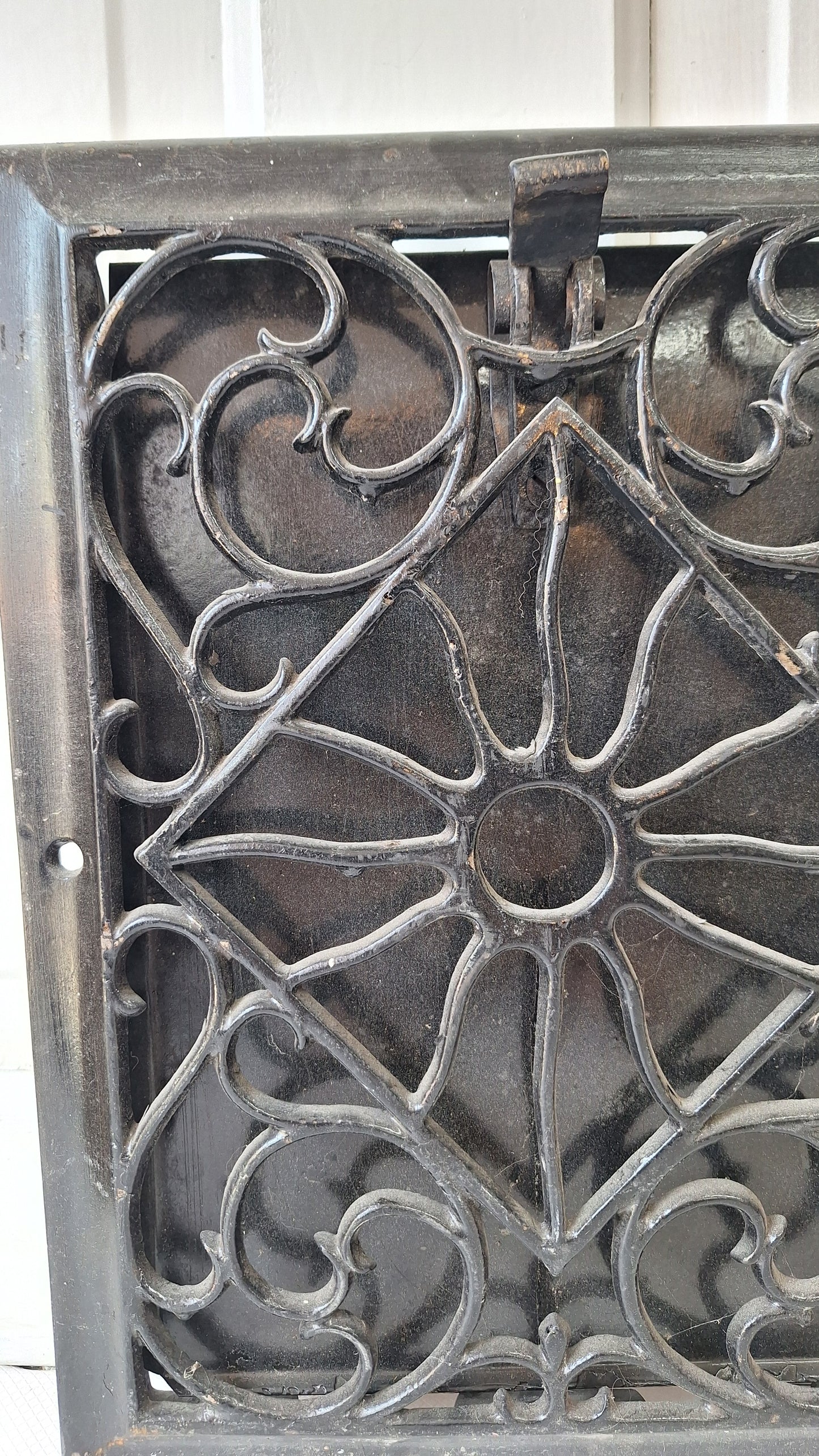 10 x 14 Antique Cast Iron Baseboard Vent, Antique Iron Angled Wall Vent Cover
