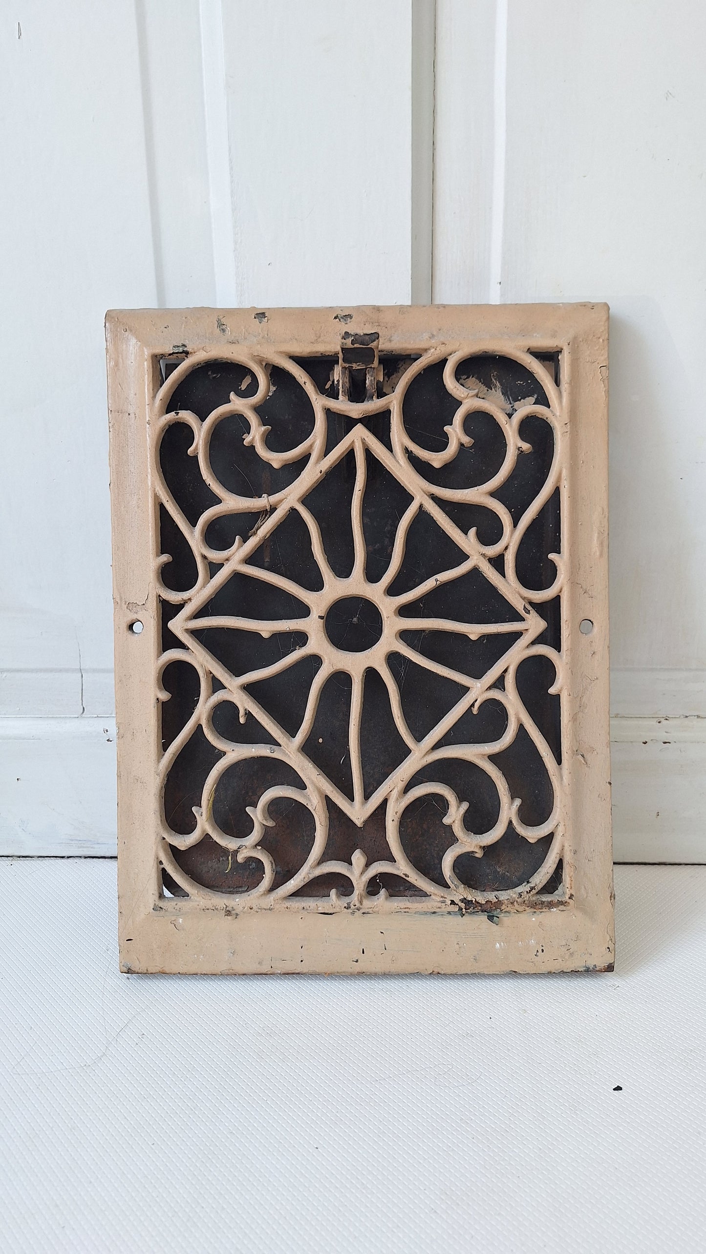 10 x 14 Antique Cast Iron Baseboard Vent, Antique Iron Angled Wall Vent Cover