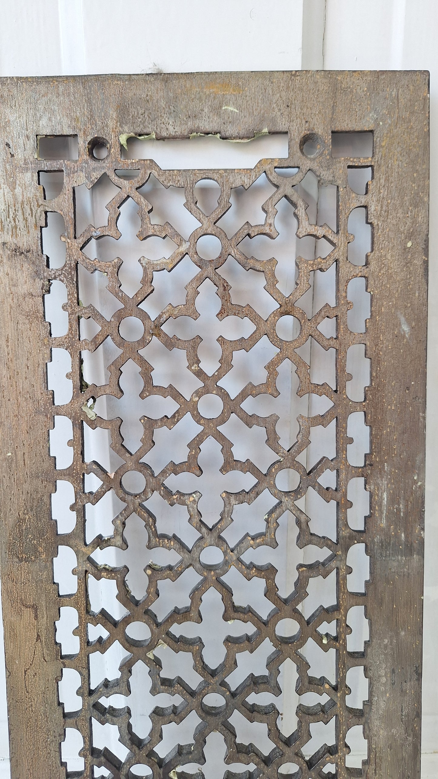 8 x 20 Antique Narrow Cast Iron Vent Cover with Ornate Design, Victorian Era Floor Vent Grate