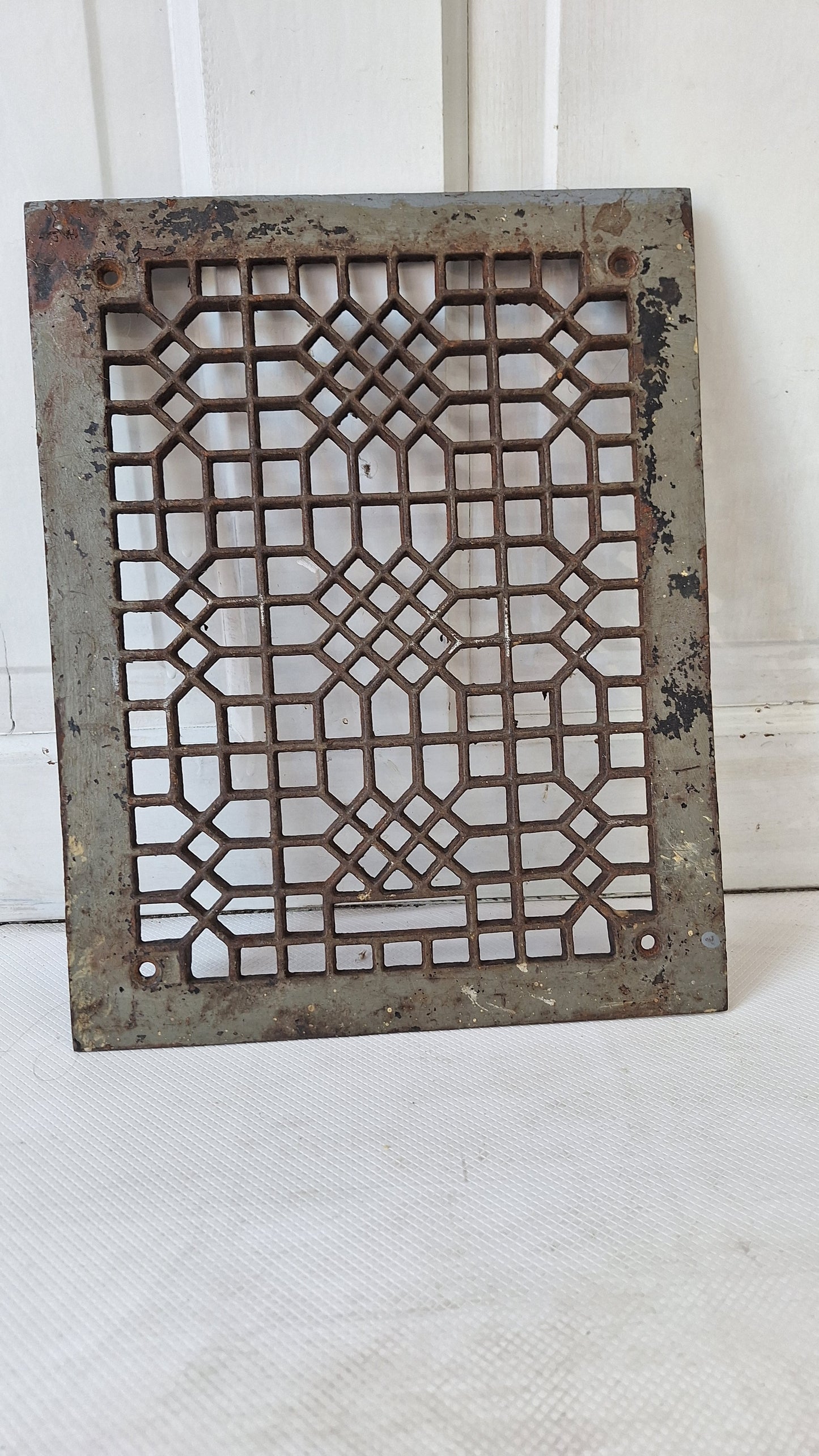 14 x 11 Antique Iron Lattice Pattern Vent Cover, Salvaged Cast Iron Floor Vent Grate