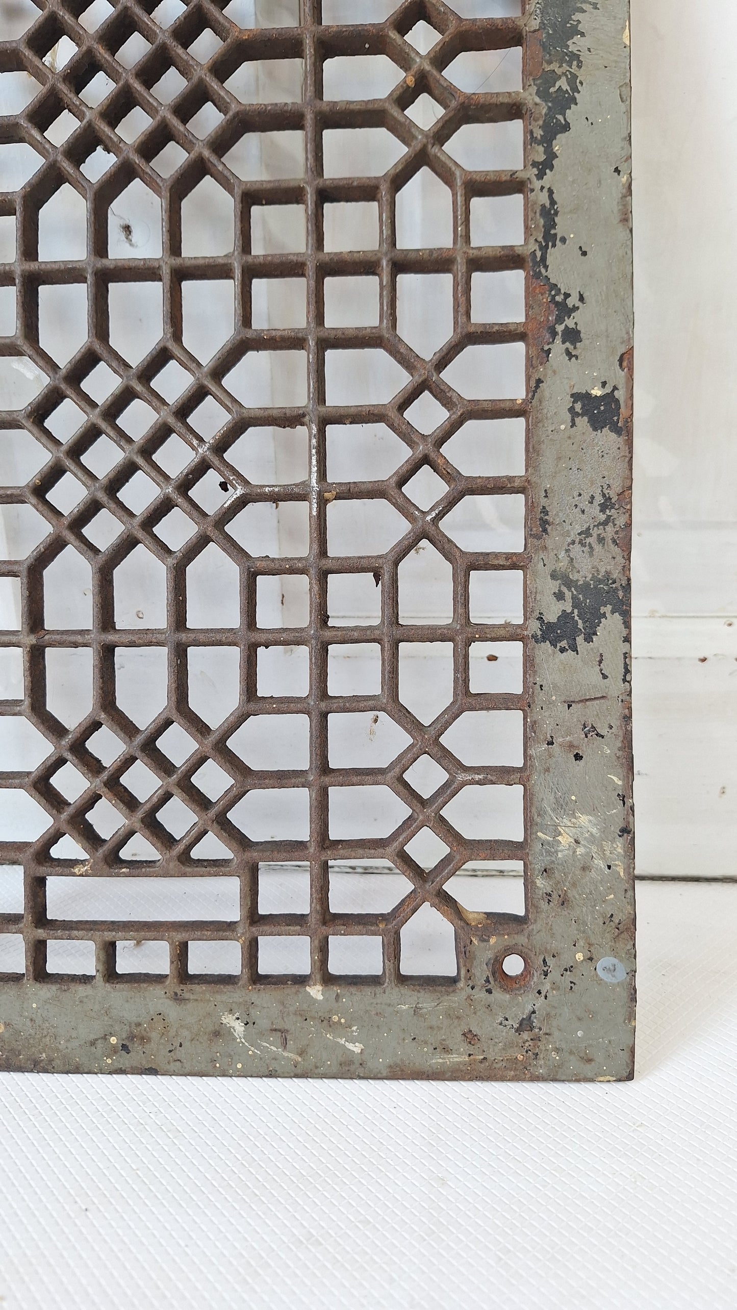 14 x 11 Antique Iron Lattice Pattern Vent Cover, Salvaged Cast Iron Floor Vent Grate
