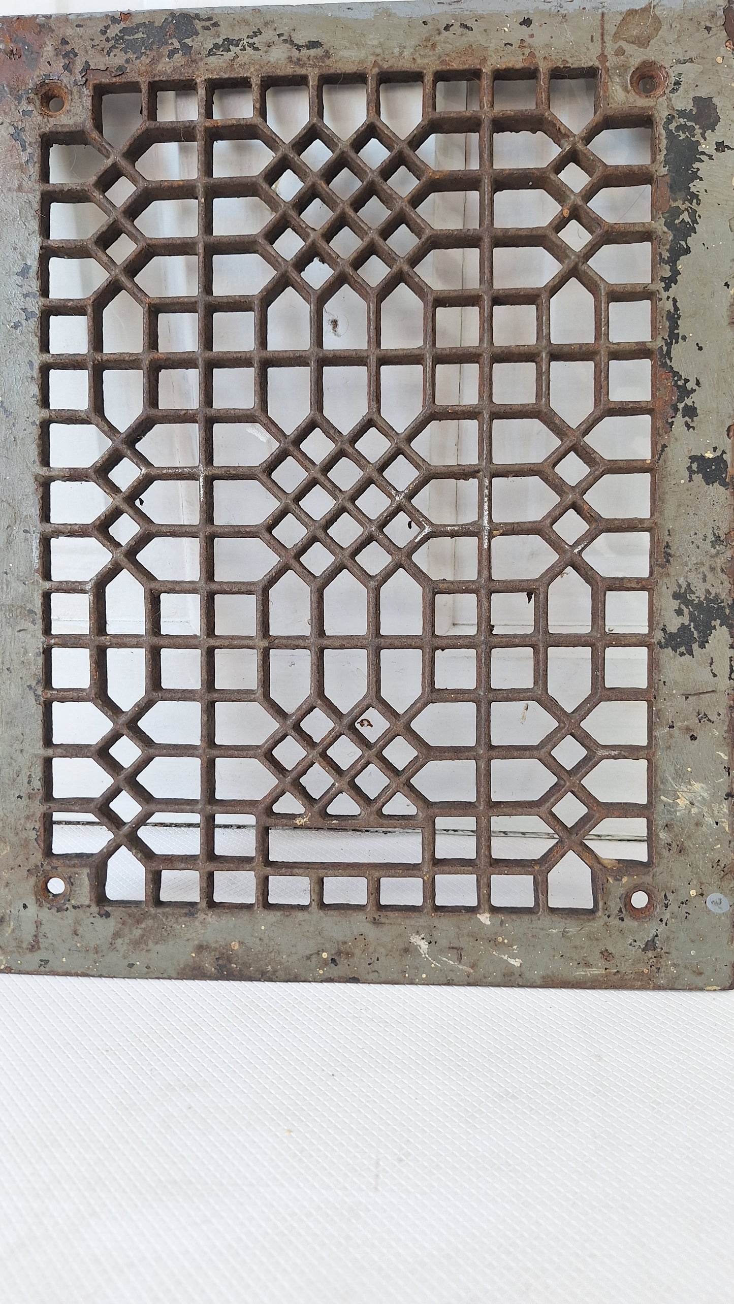 14 x 11 Antique Iron Lattice Pattern Vent Cover, Salvaged Cast Iron Floor Vent Grate