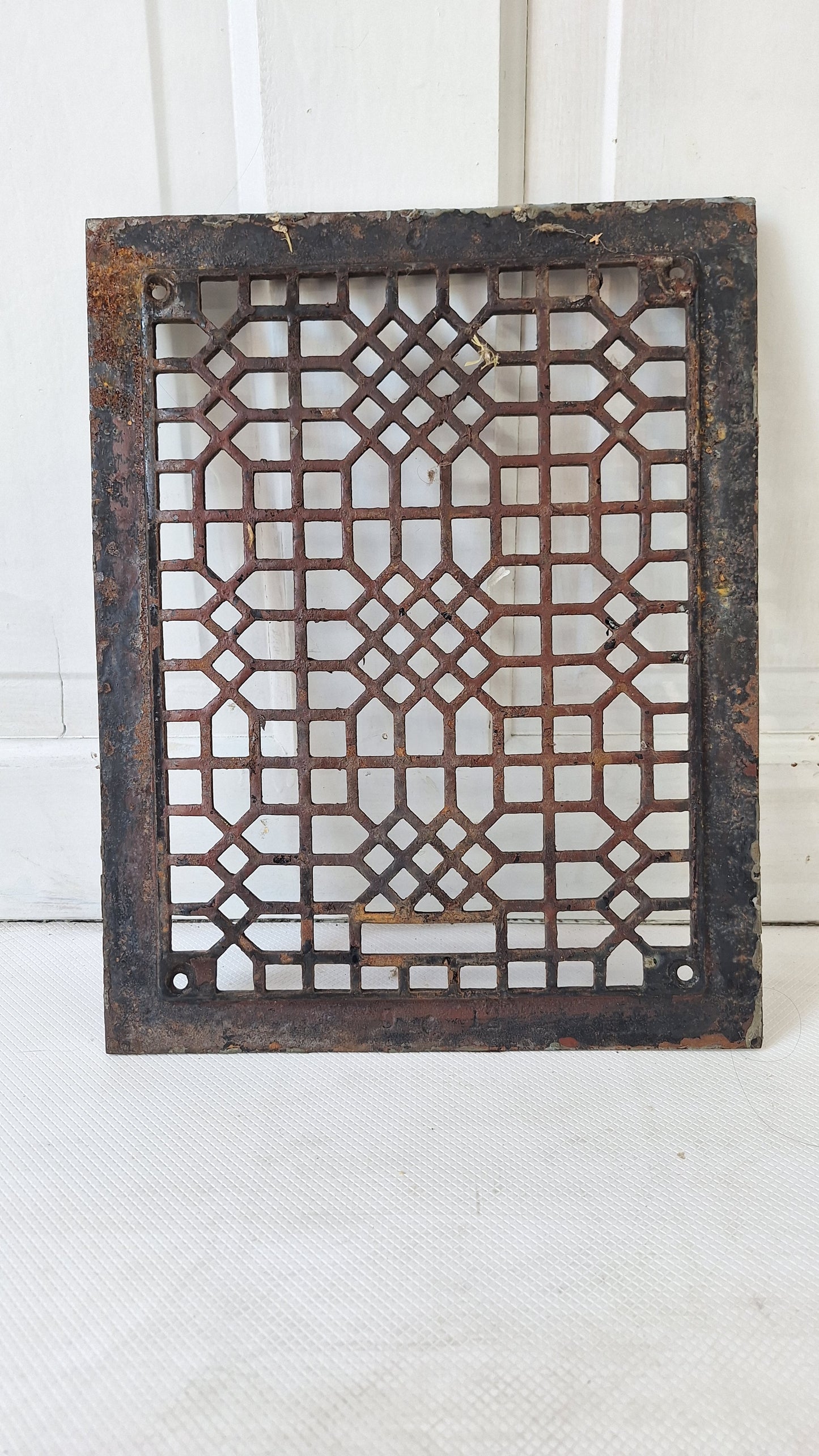 14 x 11 Antique Iron Lattice Pattern Vent Cover, Salvaged Cast Iron Floor Vent Grate
