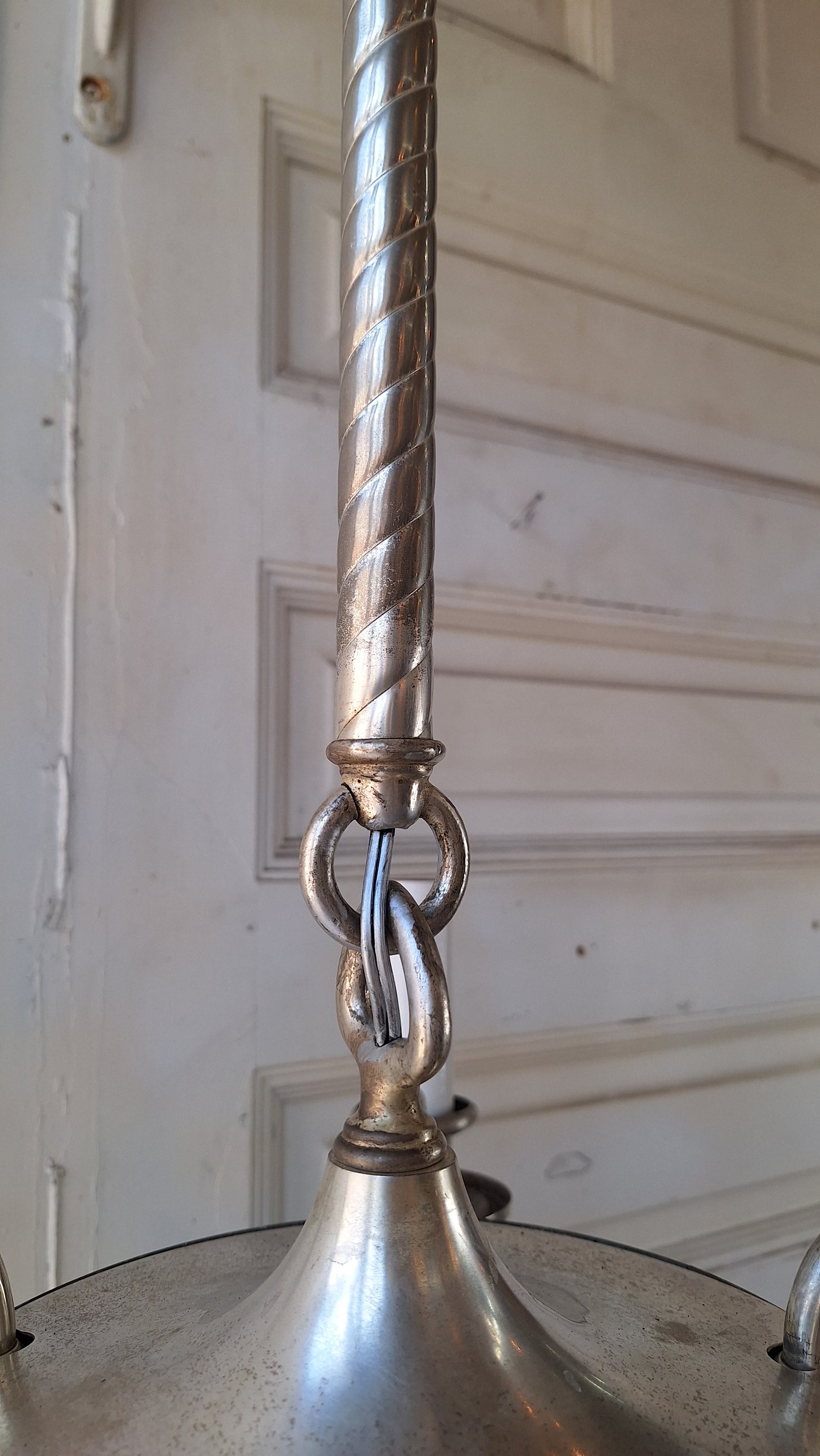 Antique Silver Plated Five Arm Chandelier: Candle Bulb Style, Architectural Salvage