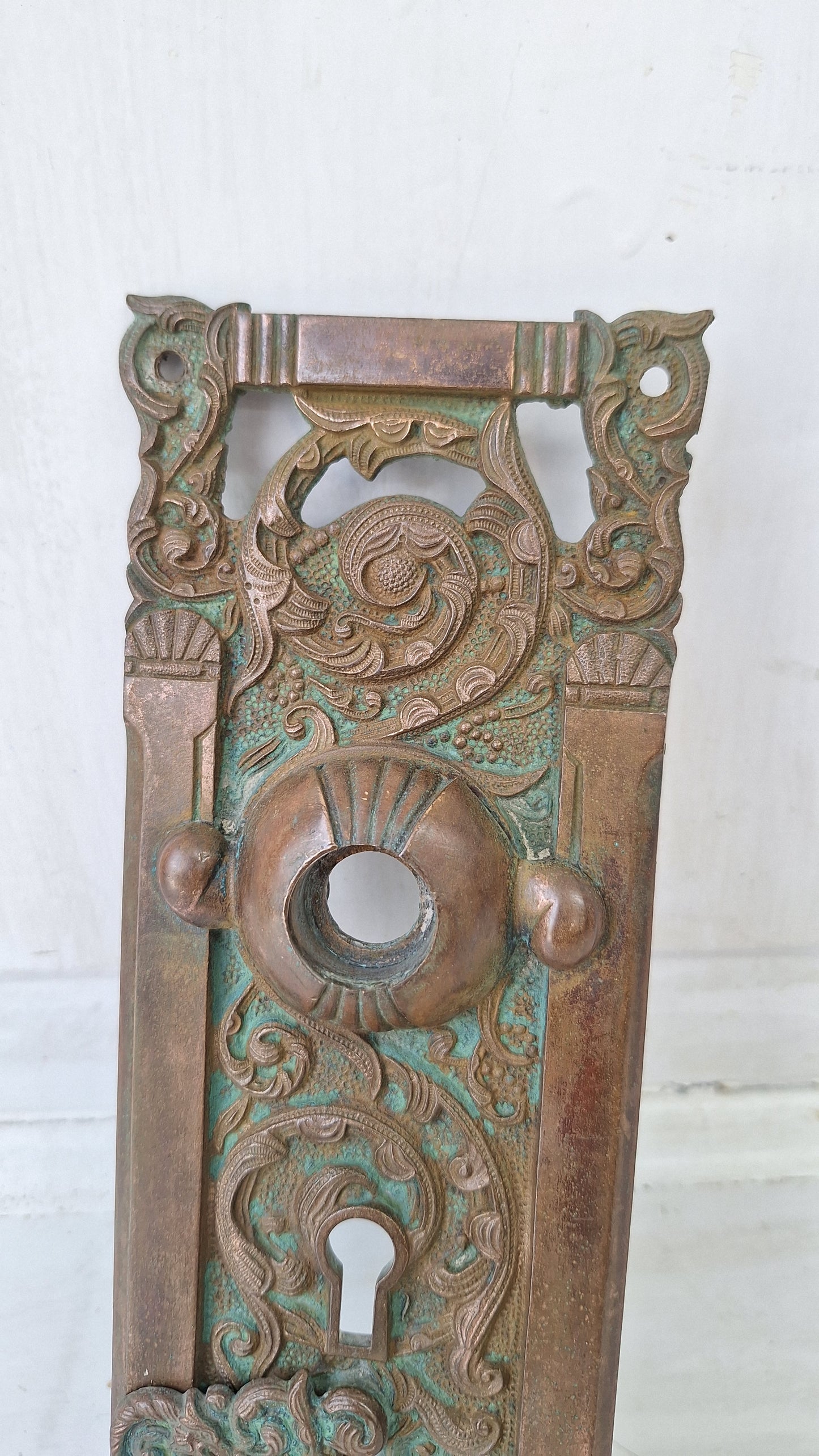 Antique Reading Hardware Bronze Door Large Entry Plate: Colombian Mythical Beast Design
