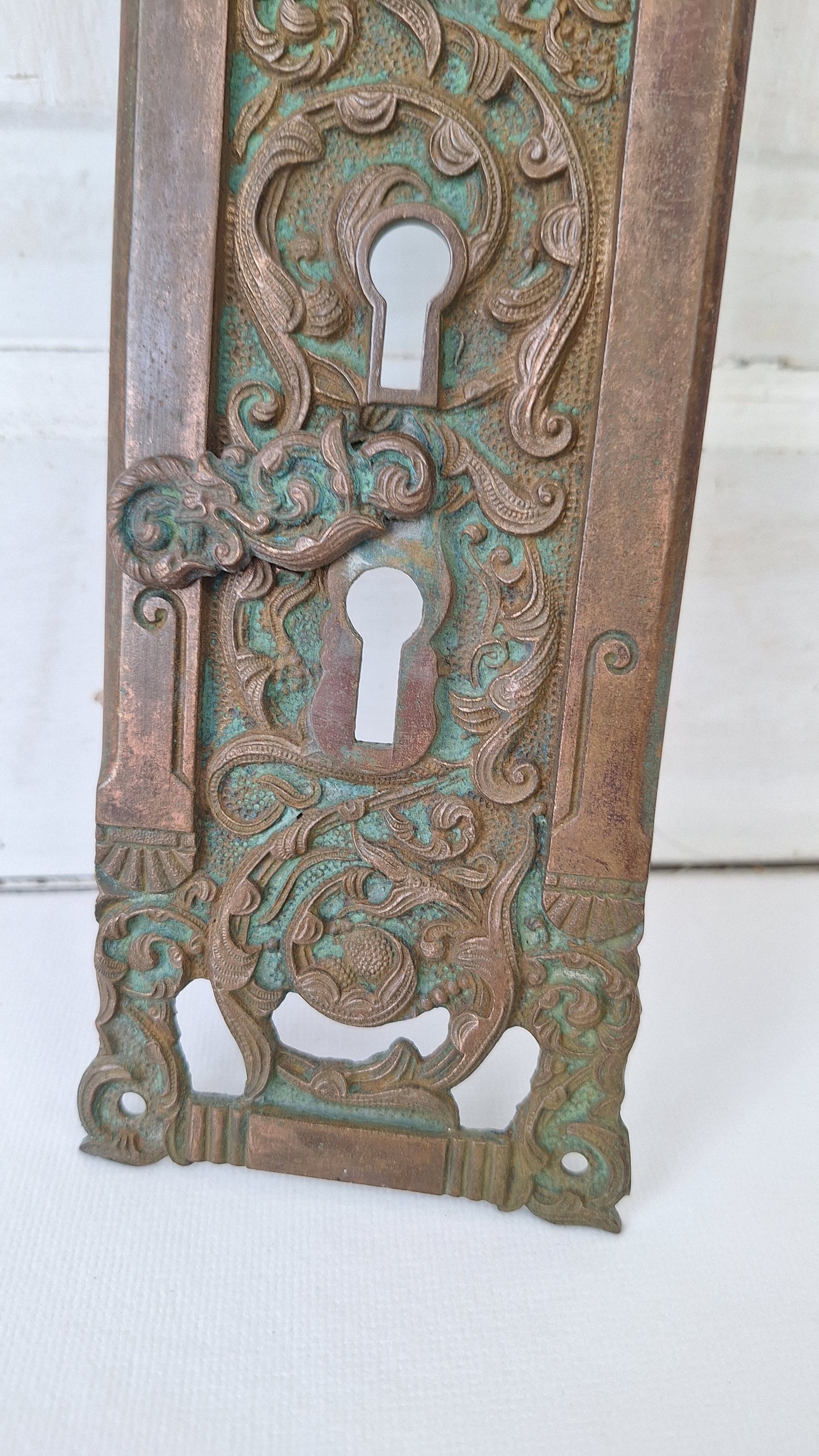 Antique Reading Hardware Bronze Door Large Entry Plate: Colombian Mythical Beast Design