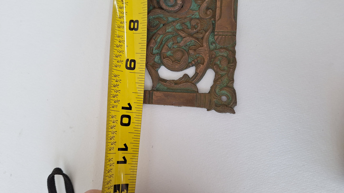 Antique Reading Hardware Bronze Door Large Entry Plate: Colombian Mythical Beast Design