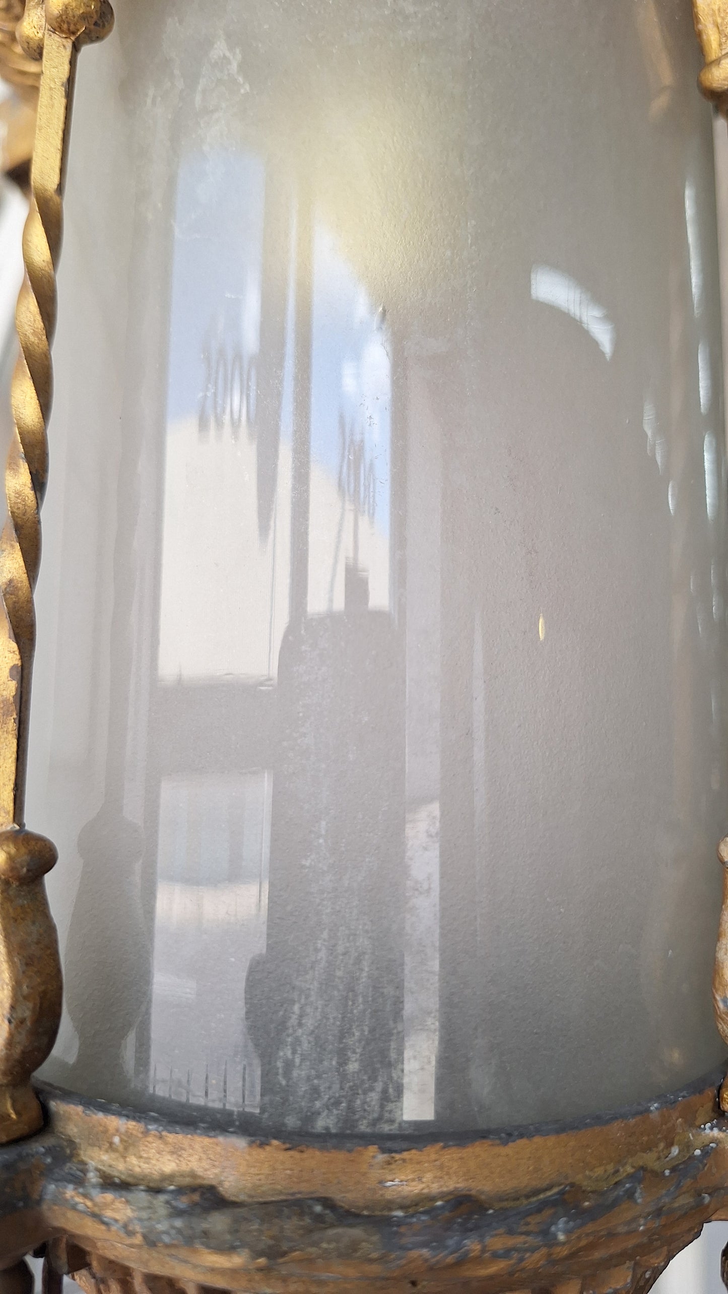 Ornate Flush Mount Lantern: Gold Finish Antique Light with Cylinder Glass