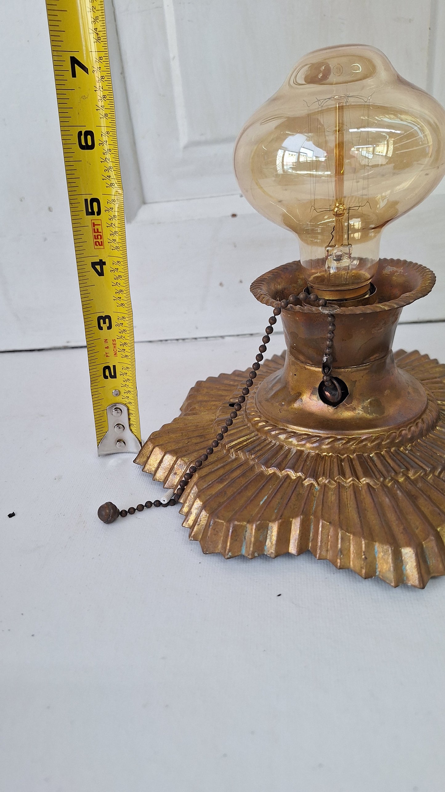 Sunburst Vintage Pull Chain Light Fixture: Small Brass Star Design Ceiling Light