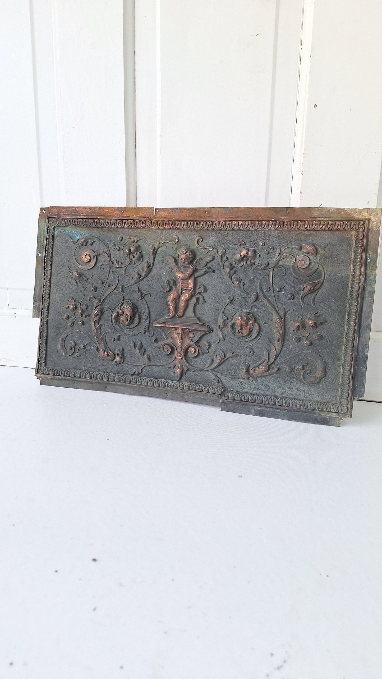 Cherub Design Antique Bronze Plaque: Stamped Bronze Angel Summer Cover