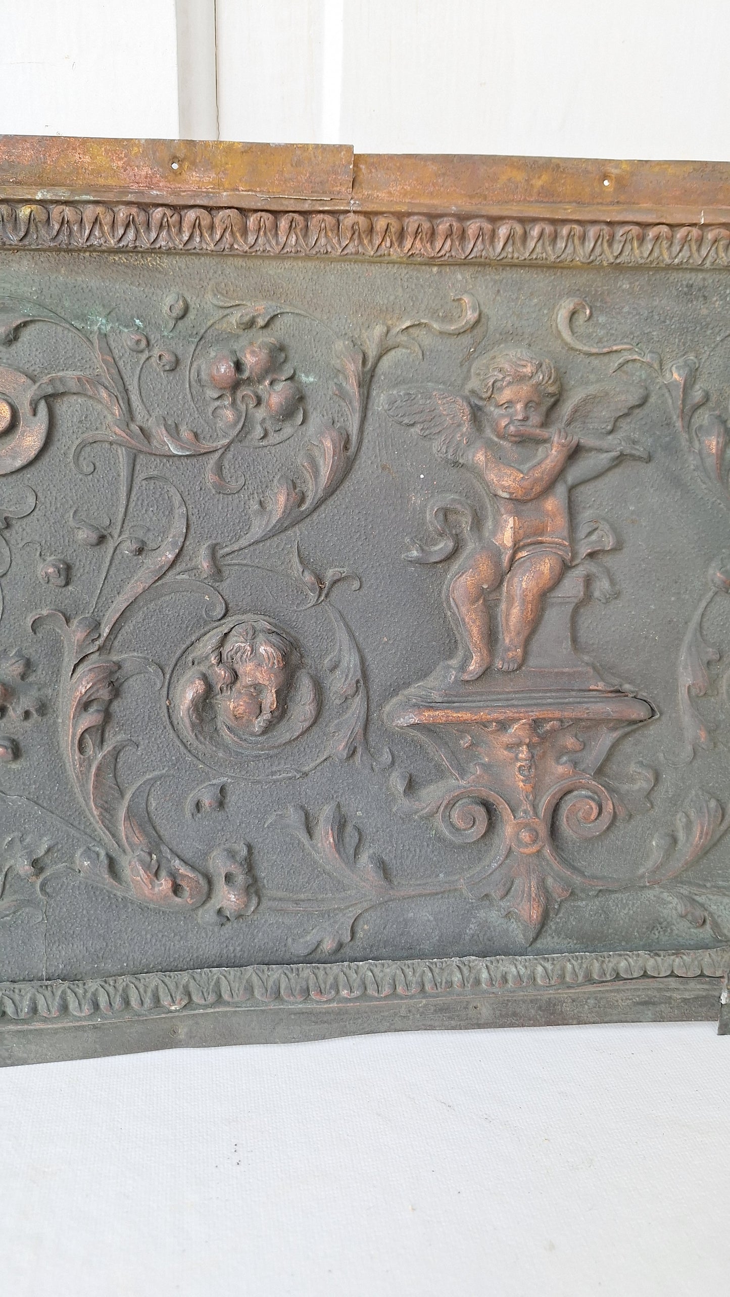 Cherub Design Antique Bronze Plaque: Stamped Bronze Angel Summer Cover