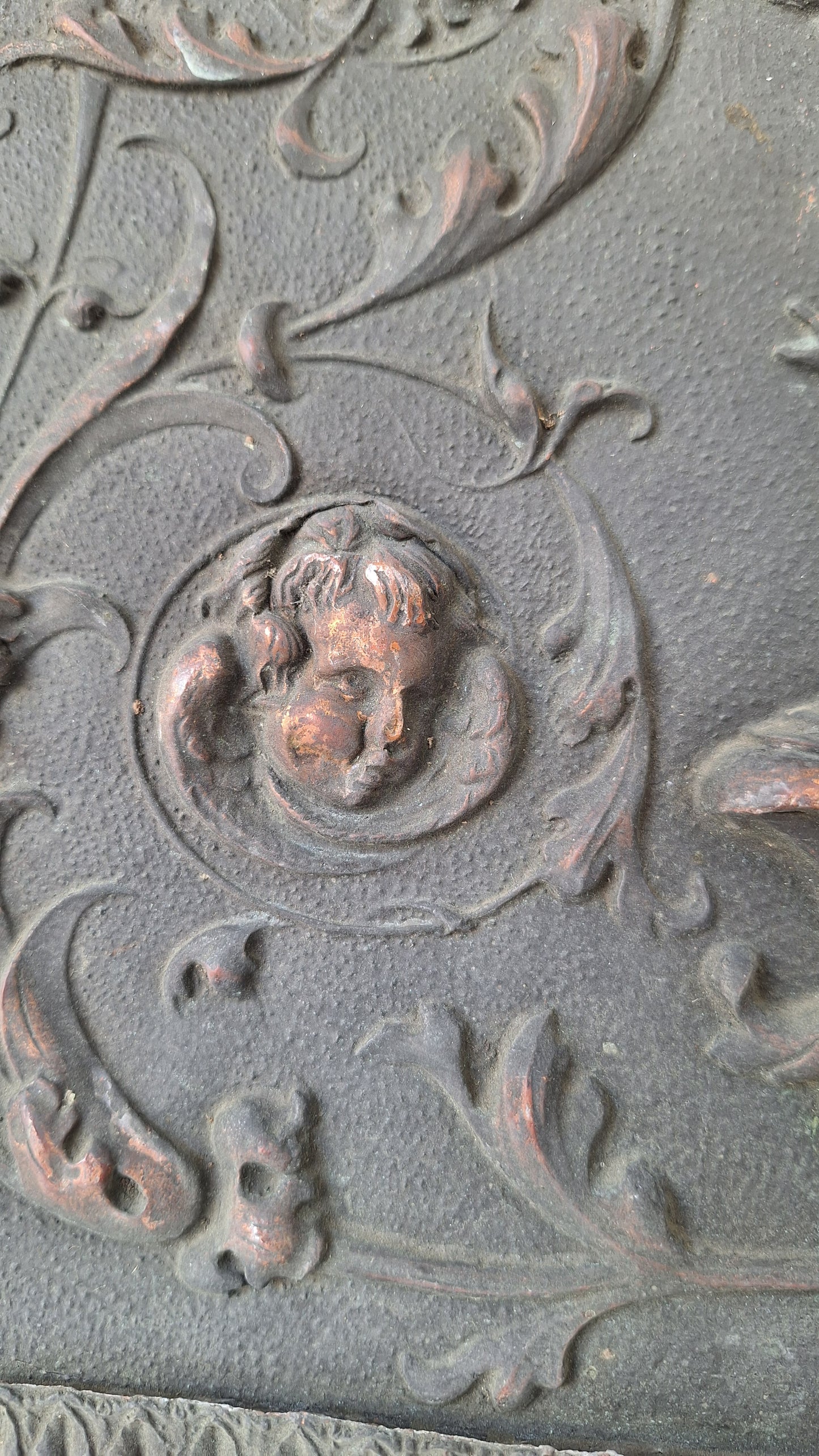 Cherub Design Antique Bronze Plaque: Stamped Bronze Angel Summer Cover