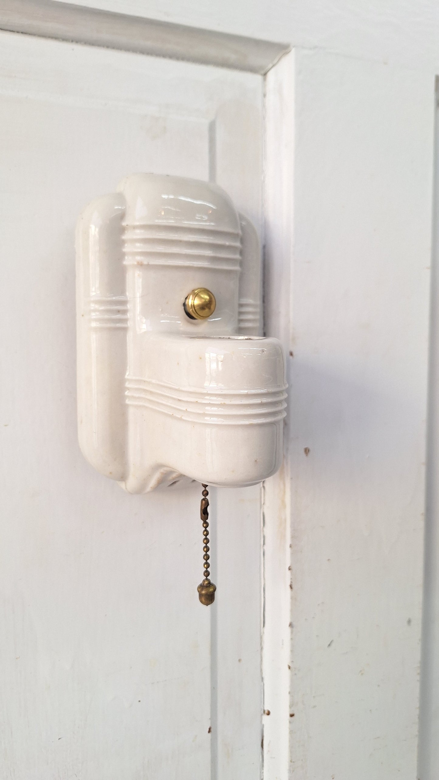 Pull Chain Vintage Porcelain Bathroom Sconces, Vanity Lights Pair