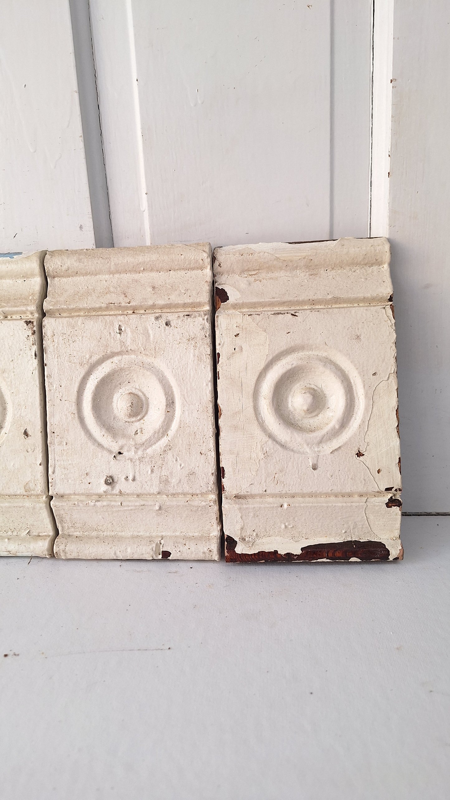 Set of Four Bullseye Trim Blocks, Antique Salvaged Corner Blocks