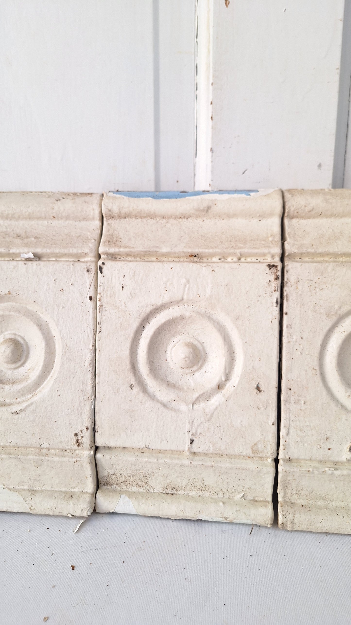 Set of Four Bullseye Trim Blocks, Antique Salvaged Corner Blocks