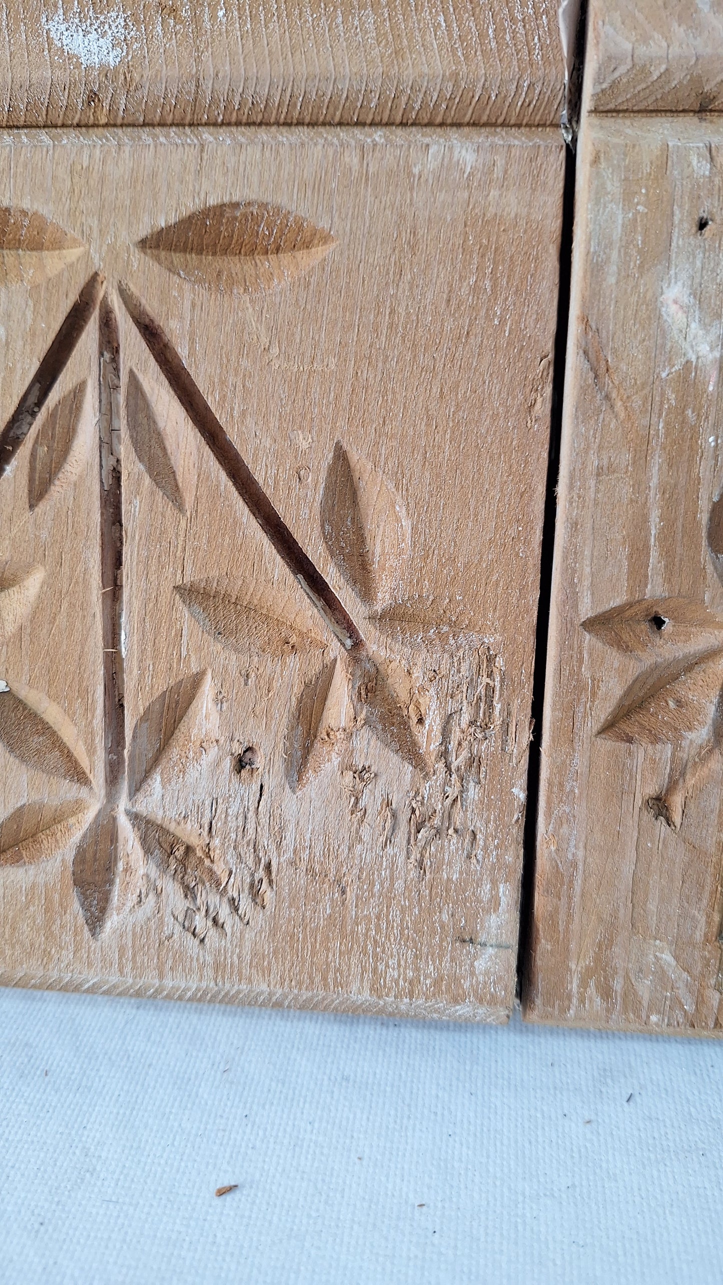 Four Carved Wood Plinth Blocks, Spoon Carved Wooden Trim Molding