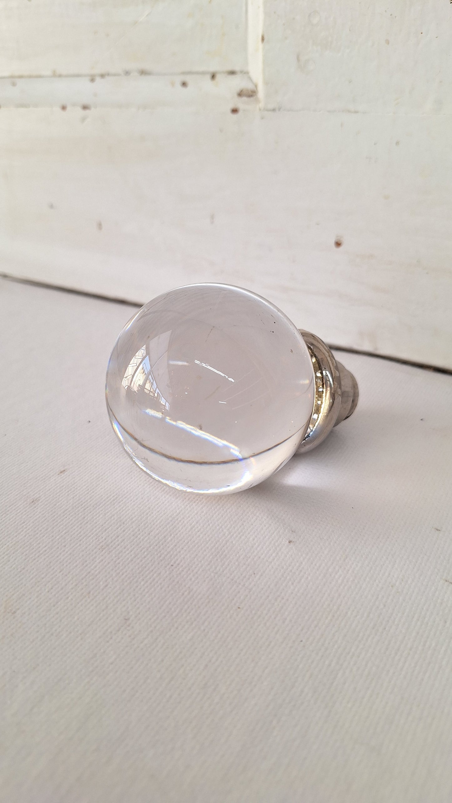 Large Round Vintage Glass Knob, Round Glass Doorknob with Silver Center