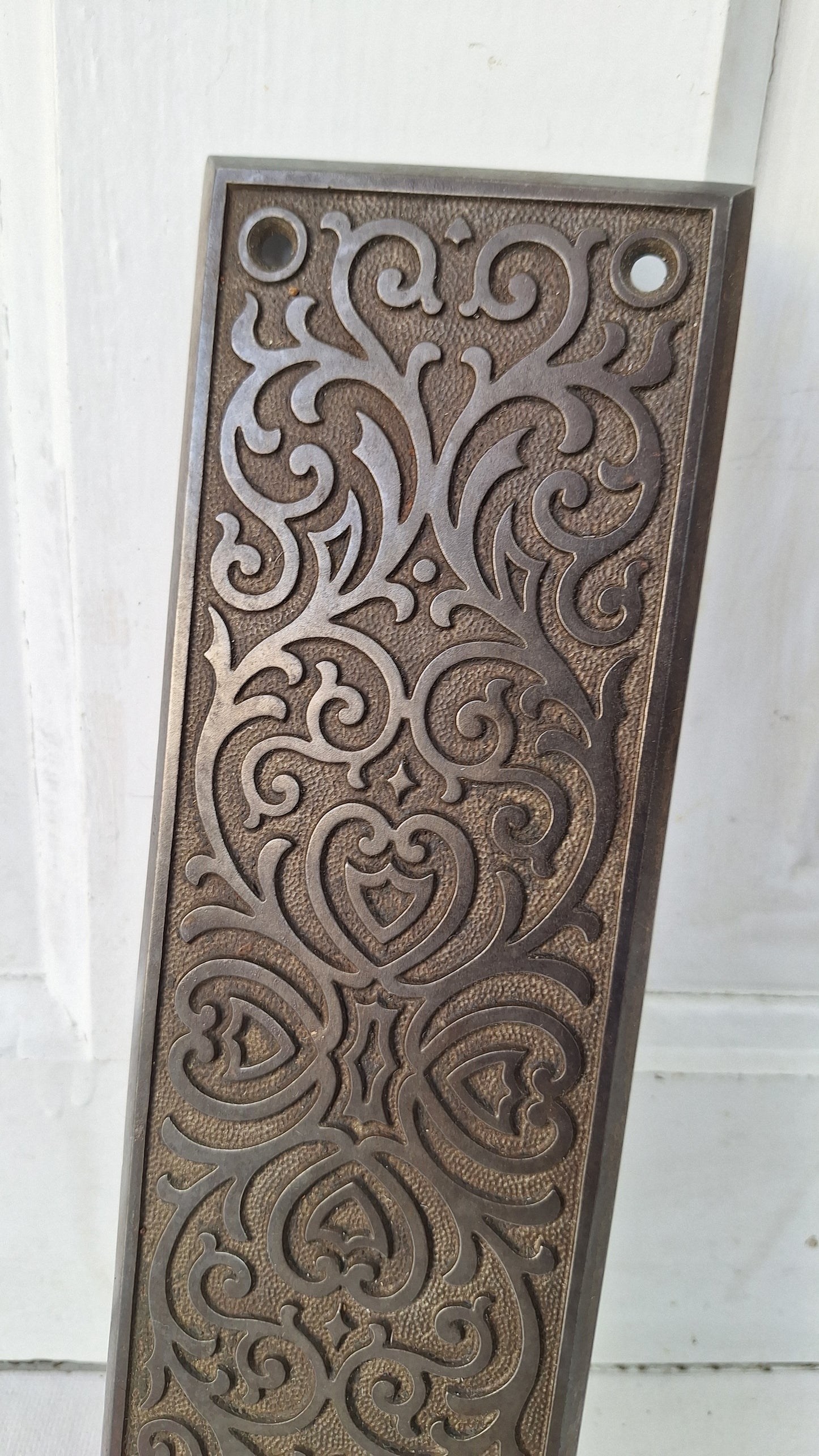Antique Push Plate for Swinging Door, Yale and Towne Cast Iron Ornate Door Plate