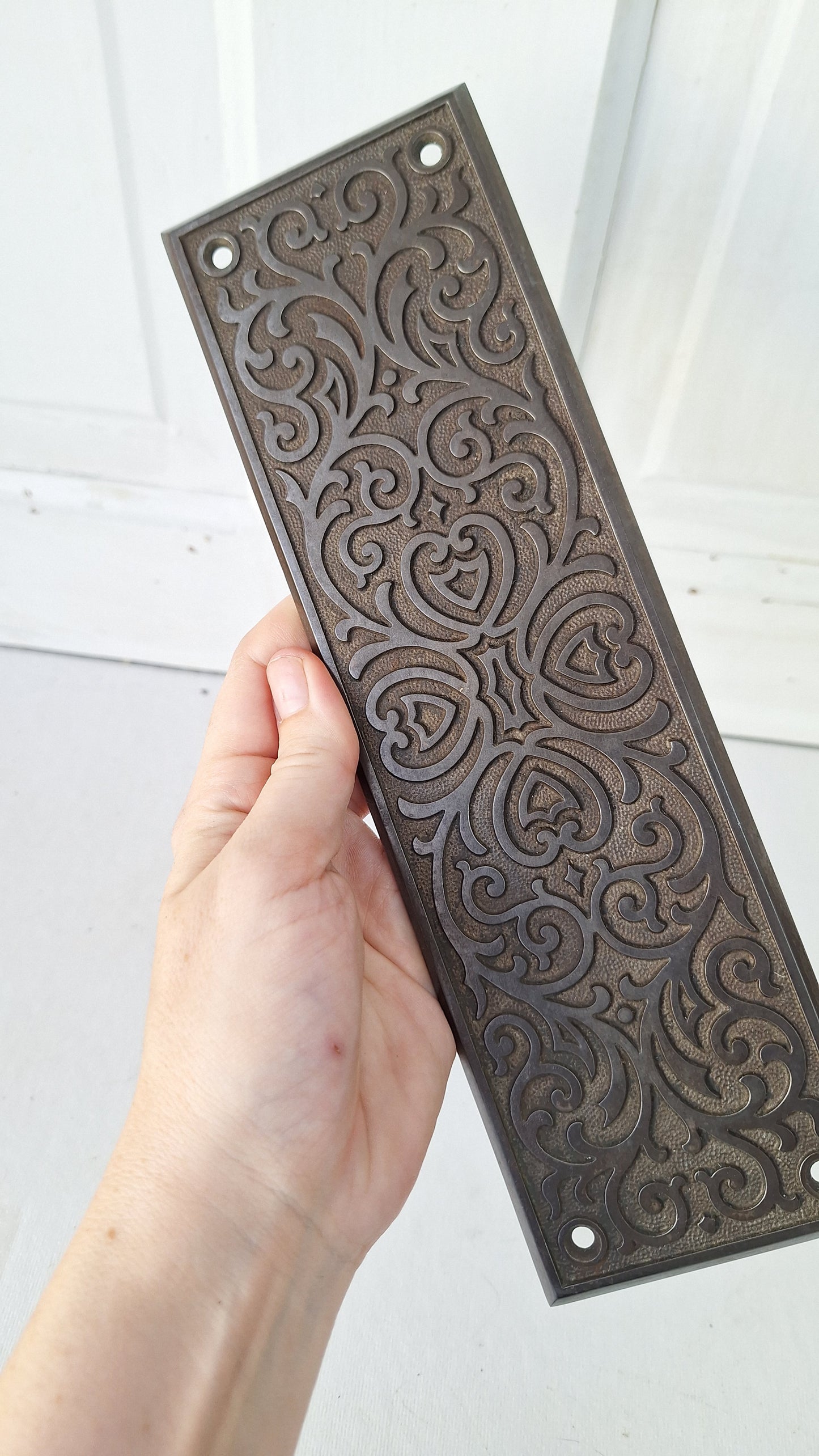 Antique Push Plate for Swinging Door, Yale and Towne Cast Iron Ornate Door Plate