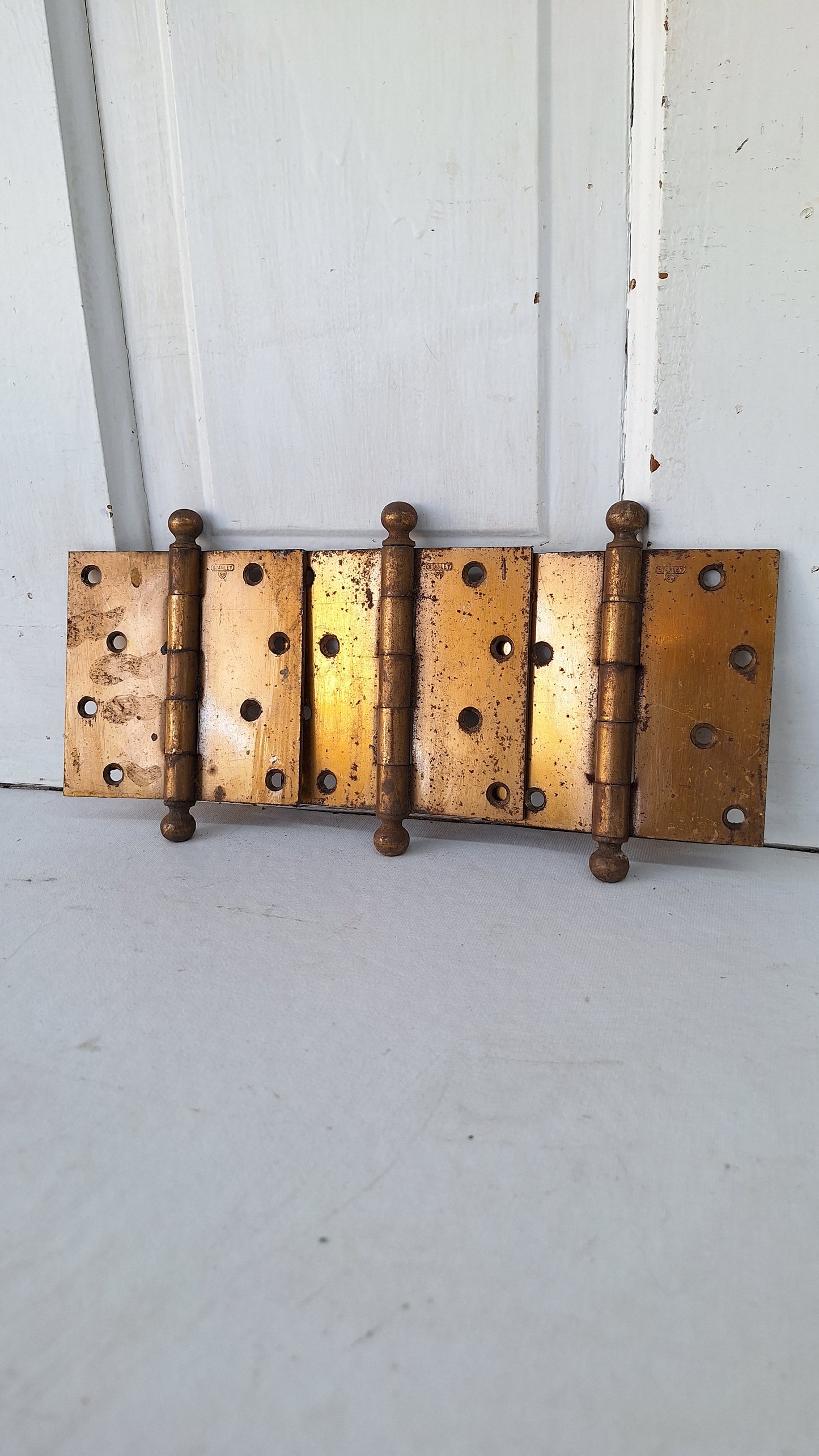 Three 4 1/2" Bronze Plated Hinges, Vintage Set of Stanley Door Hinges