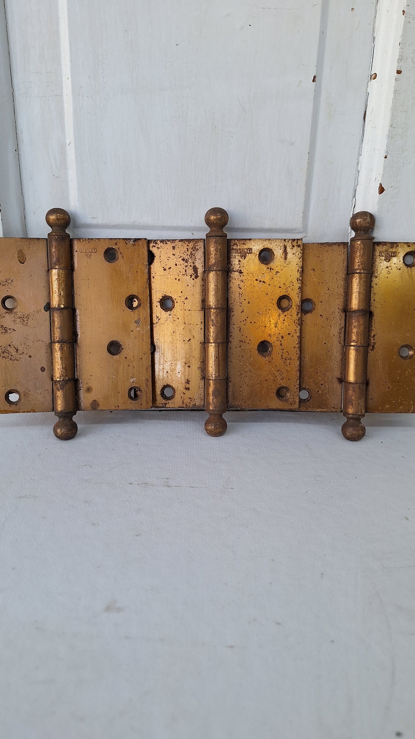 Three 4 1/2" Bronze Plated Hinges, Vintage Set of Stanley Door Hinges
