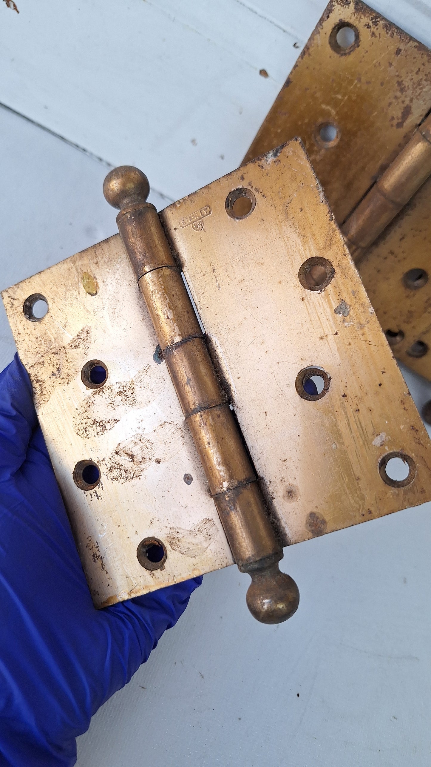 Three 4 1/2" Bronze Plated Hinges, Vintage Set of Stanley Door Hinges