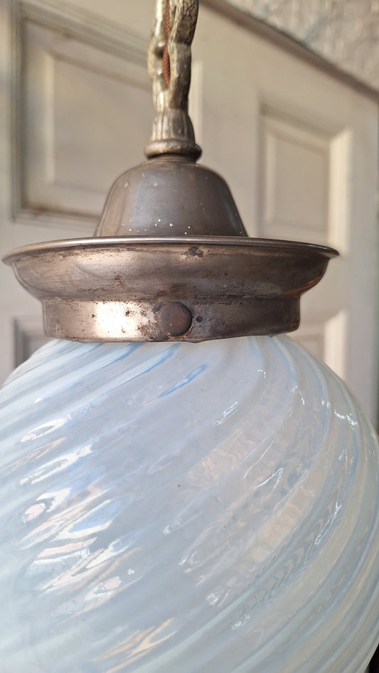 Blown Opal Glass Shade Pendant Light, Antique Swirled Glass Globe Pendant Fixture