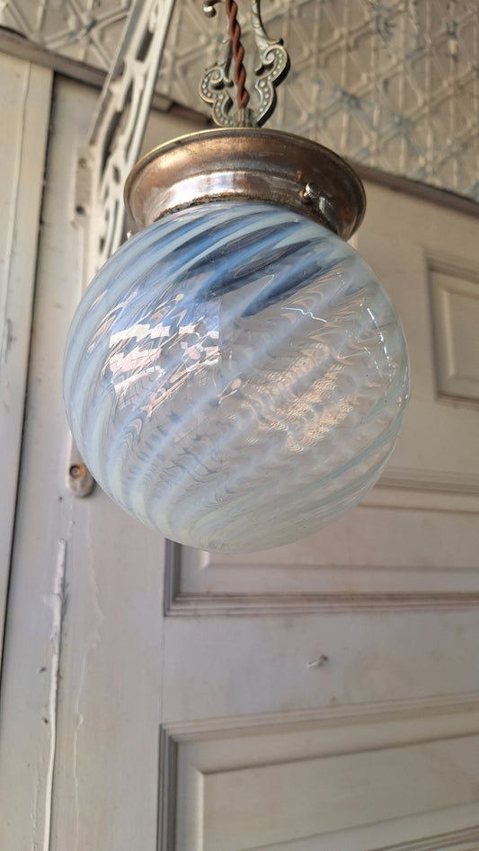 Blown Opal Glass Shade Pendant Light, Antique Swirled Glass Globe Pendant Fixture