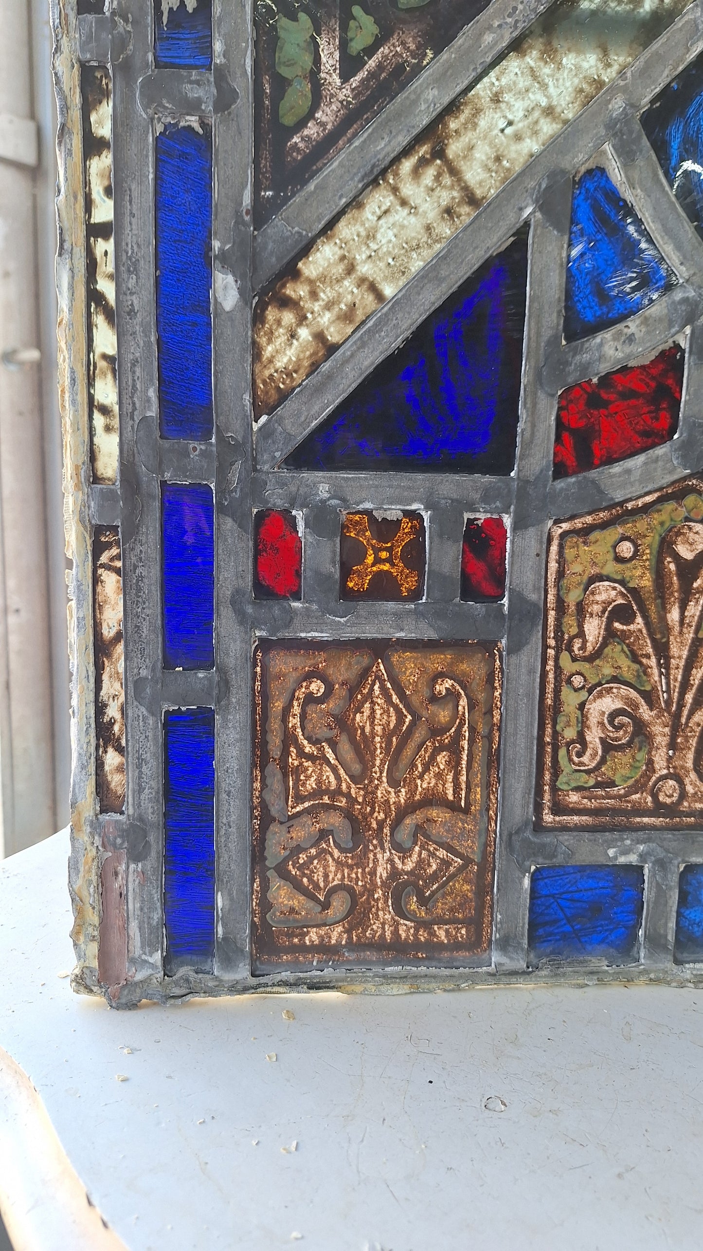 Tudor or Gothic Style Antique Stained Glass, Vintage Church Windows