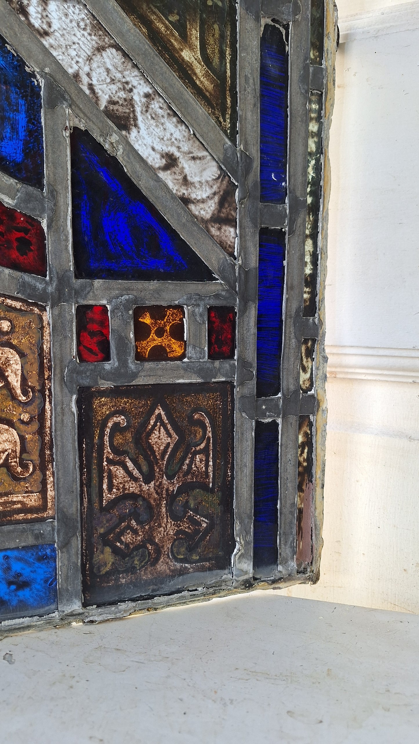 Tudor or Gothic Style Antique Stained Glass, Vintage Church Windows
