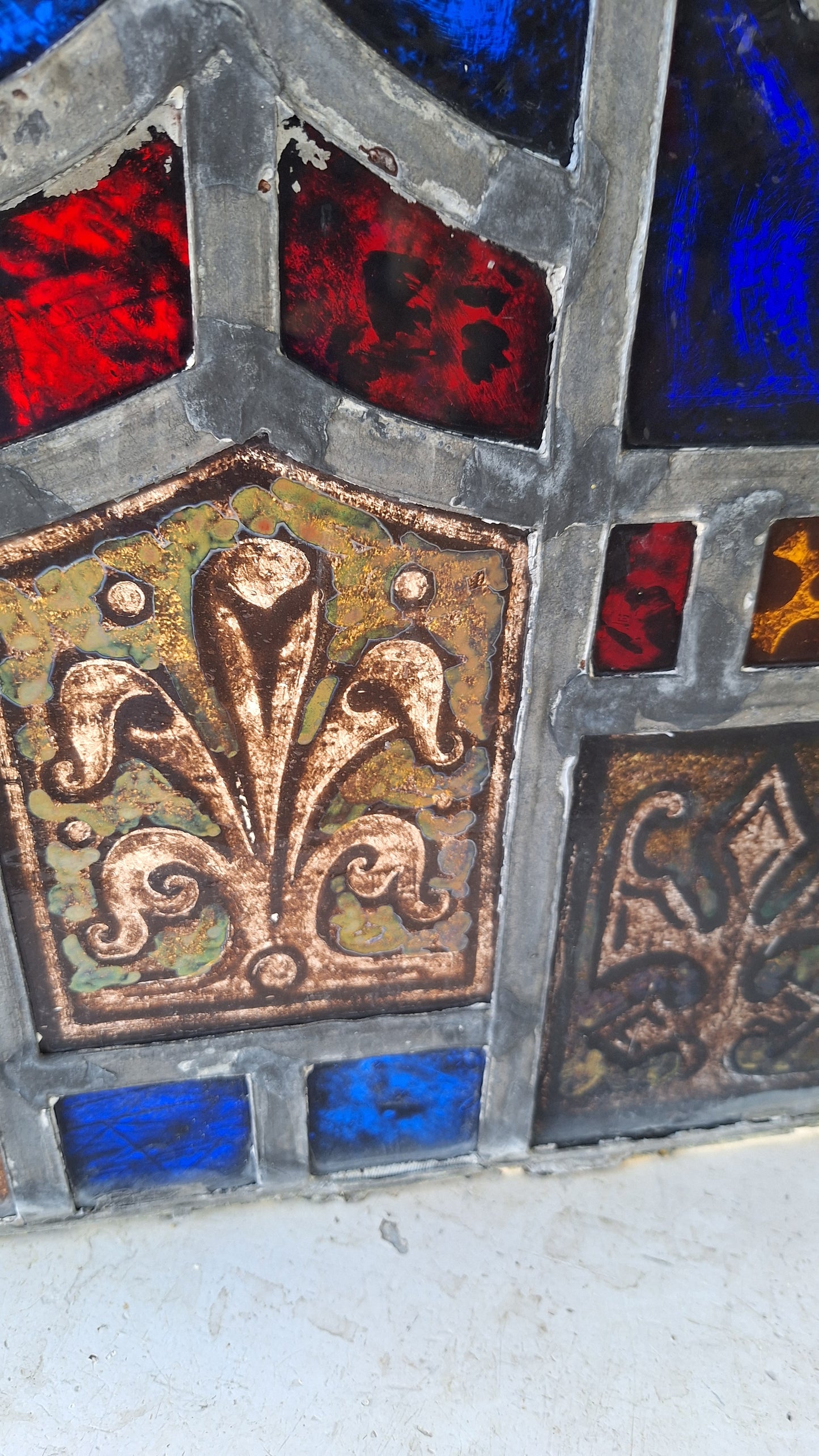 Tudor or Gothic Style Antique Stained Glass, Vintage Church Windows