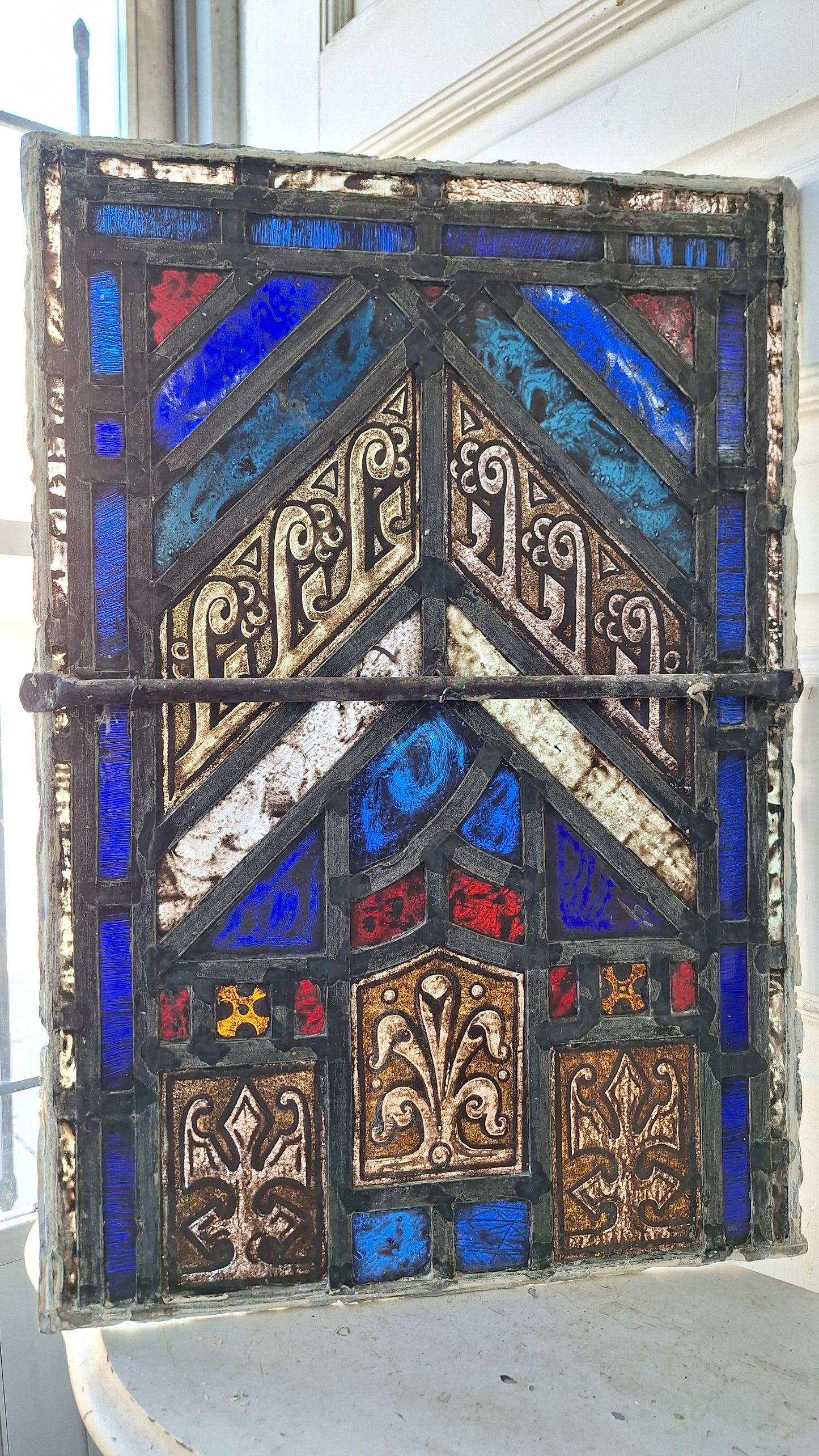 Tudor or Gothic Style Antique Stained Glass, Vintage Church Windows