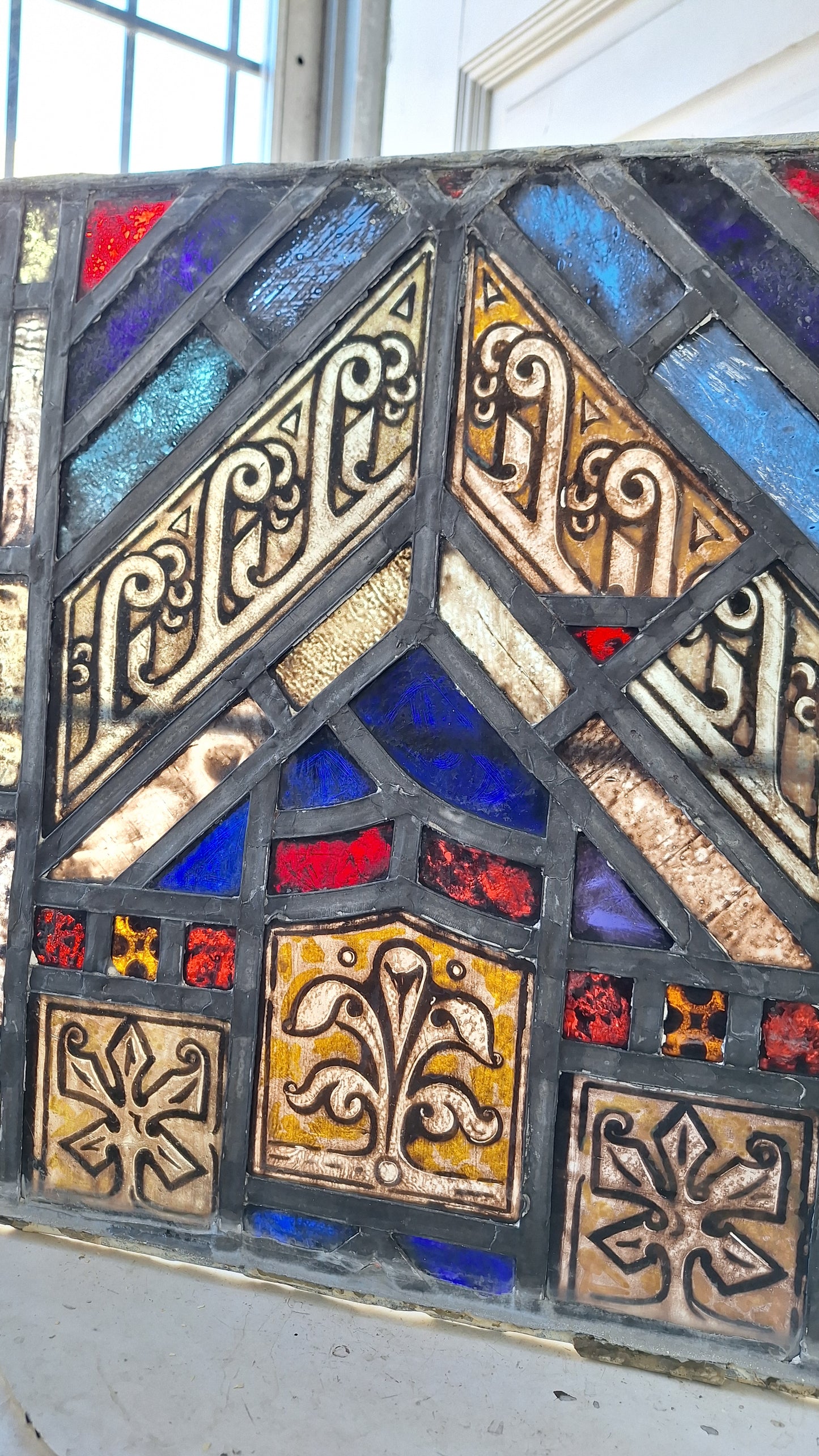 Rectangle Gothic Style Antique Stained Glass, Vintage Church Windows