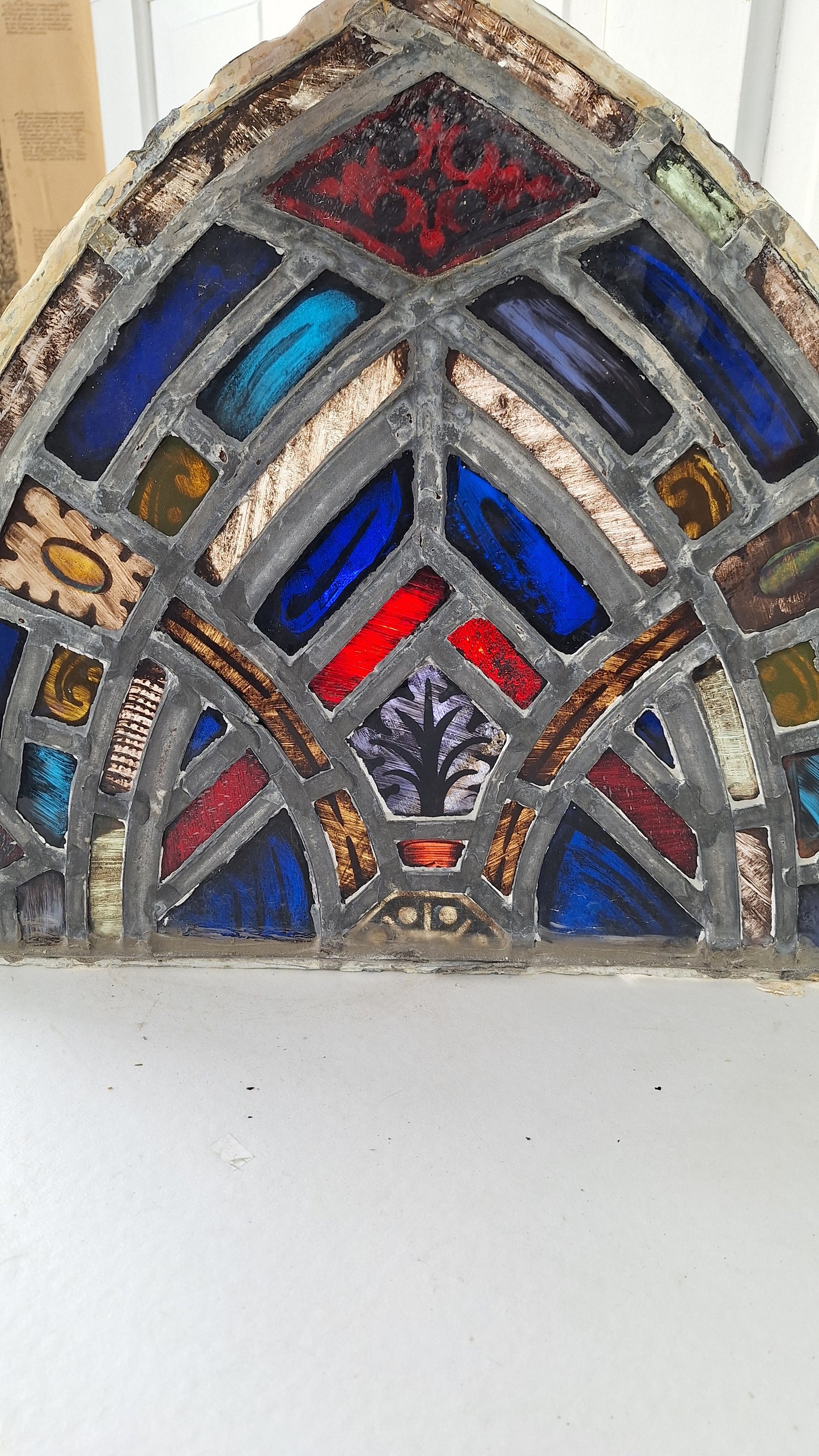Small Gothic Arch Antique Stained Glass, Vintage Church Windows