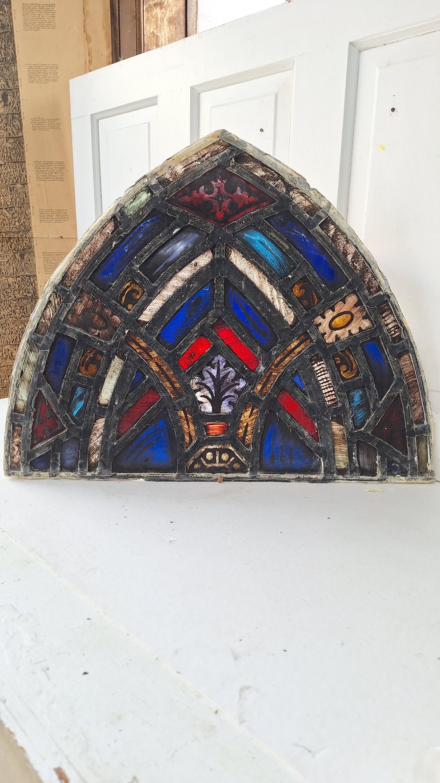 Small Gothic Arch Antique Stained Glass, Vintage Church Windows