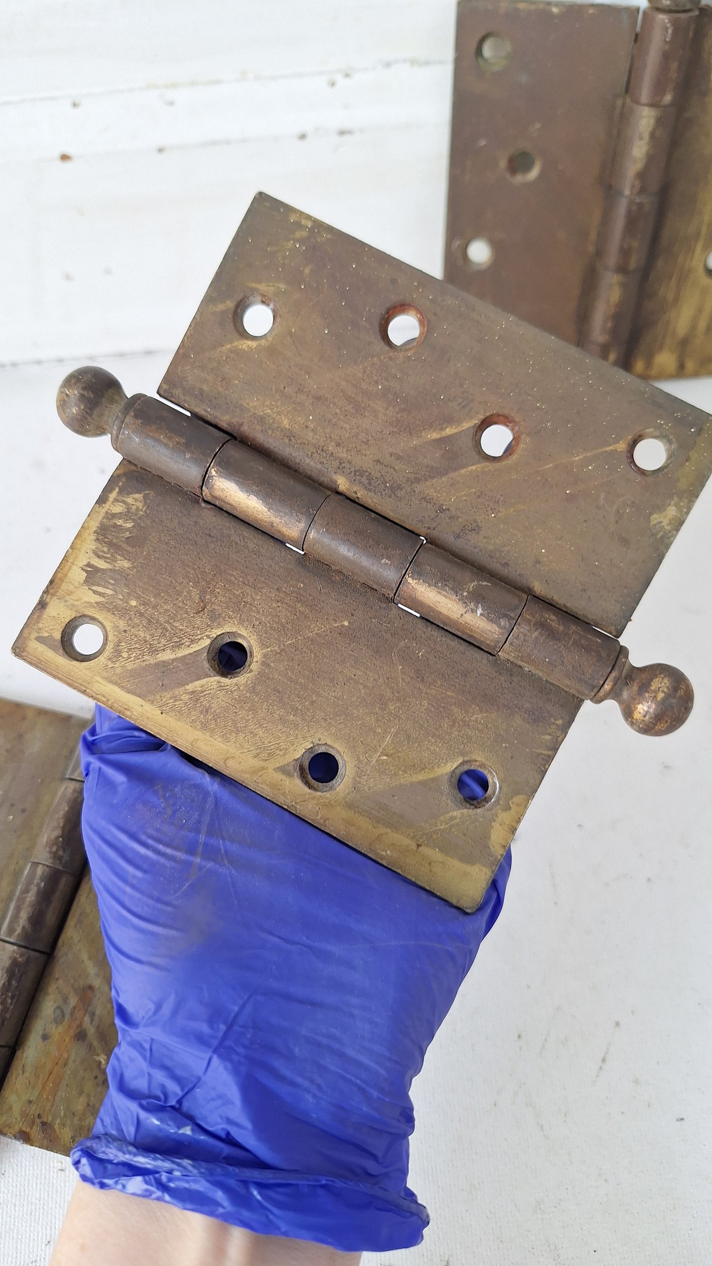 Three 4 1/2" Bronze Plated Hinges, Vintage Set of Brass Door Hinges