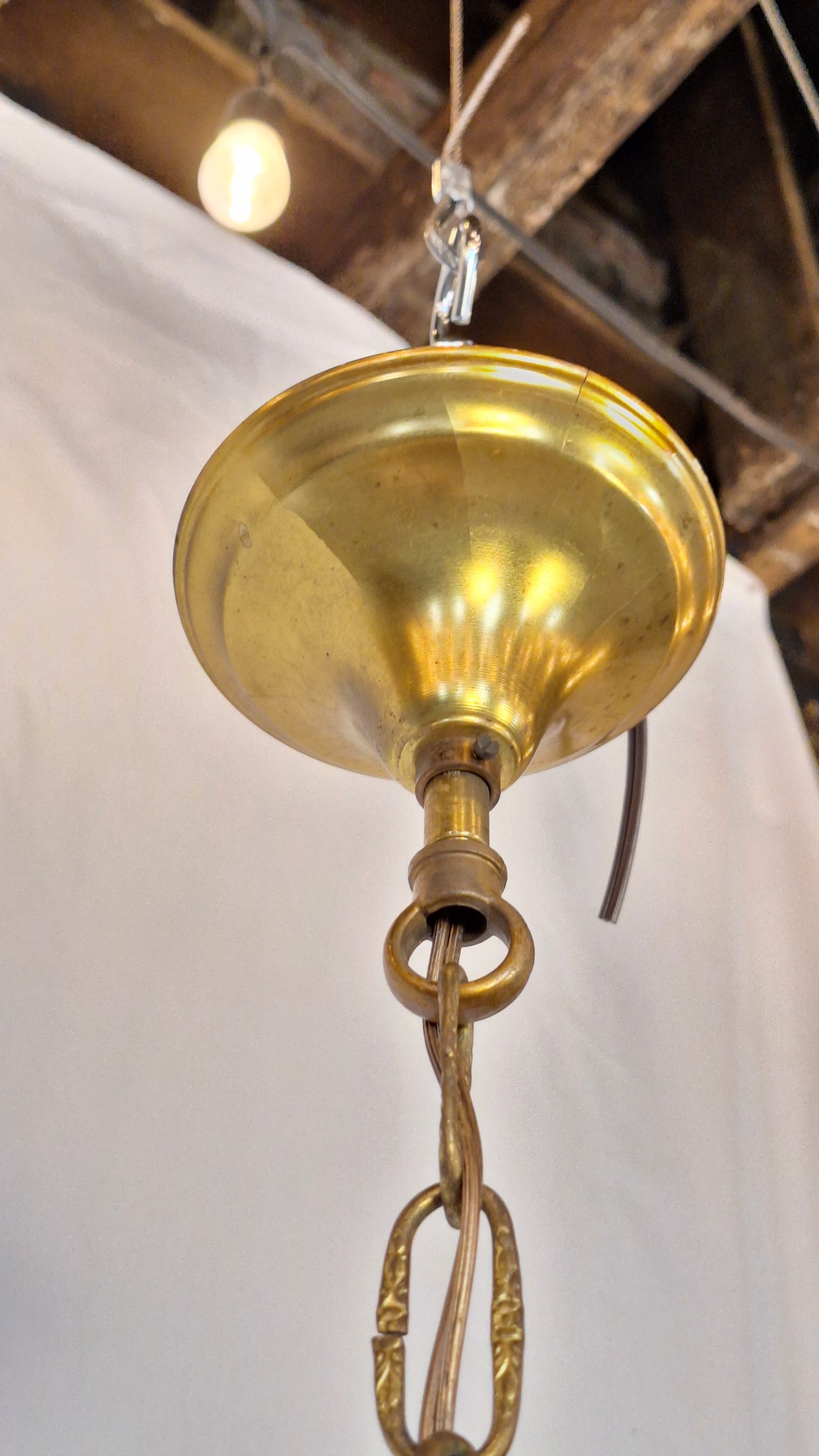 5 Candle Vintage Gold and Crystal Spanish Chandelier, Hollywood Regency Crystal Ceiling Light