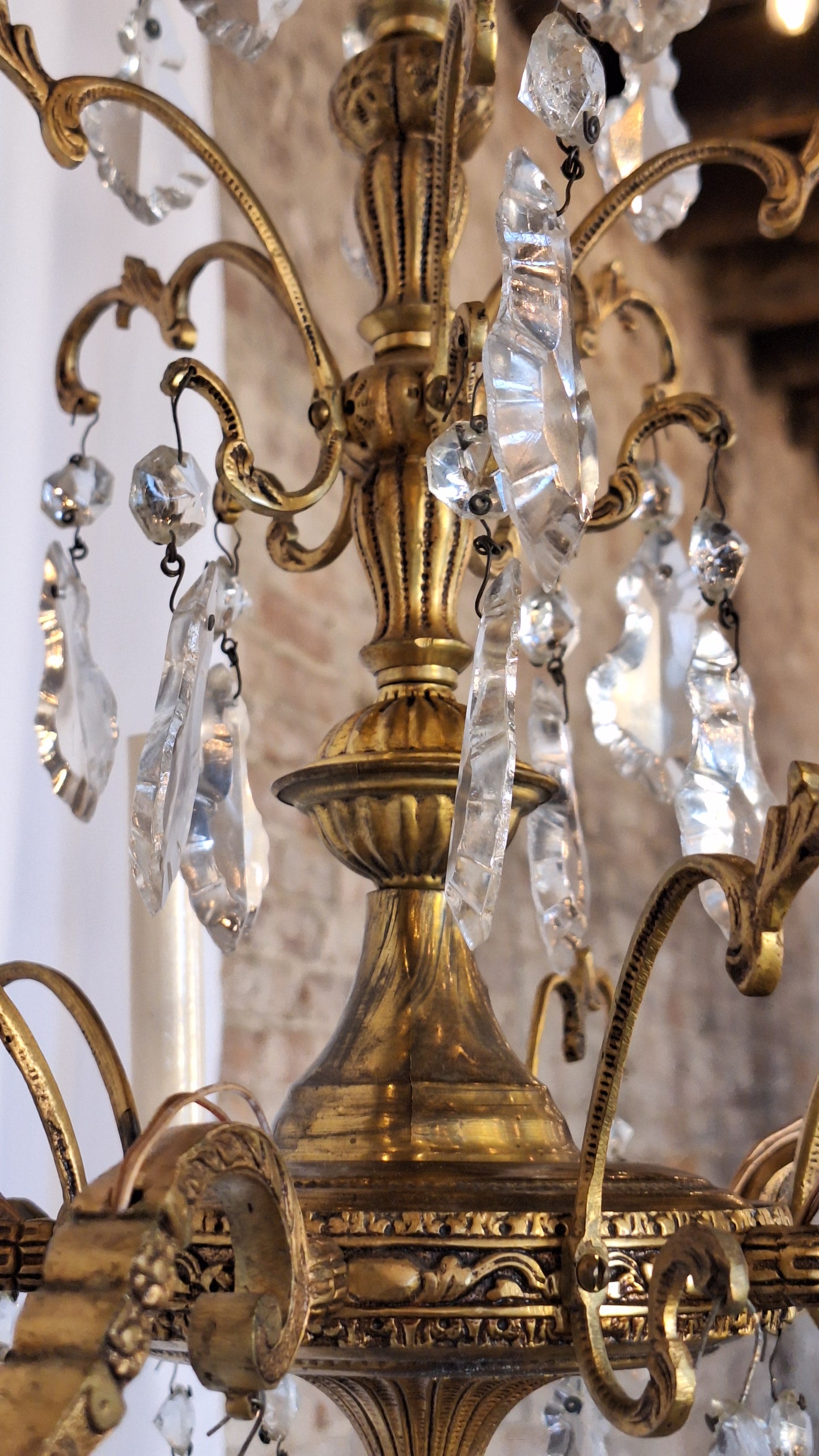 5 Candle Vintage Gold and Crystal Spanish Chandelier, Hollywood Regency Crystal Ceiling Light