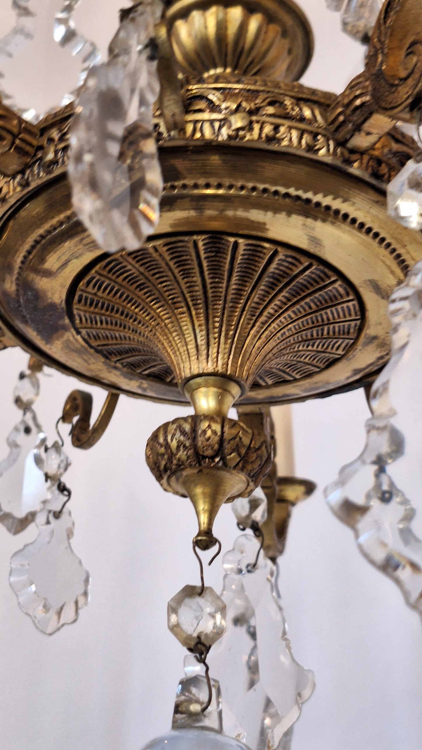 5 Candle Vintage Gold and Crystal Spanish Chandelier, Hollywood Regency Crystal Ceiling Light