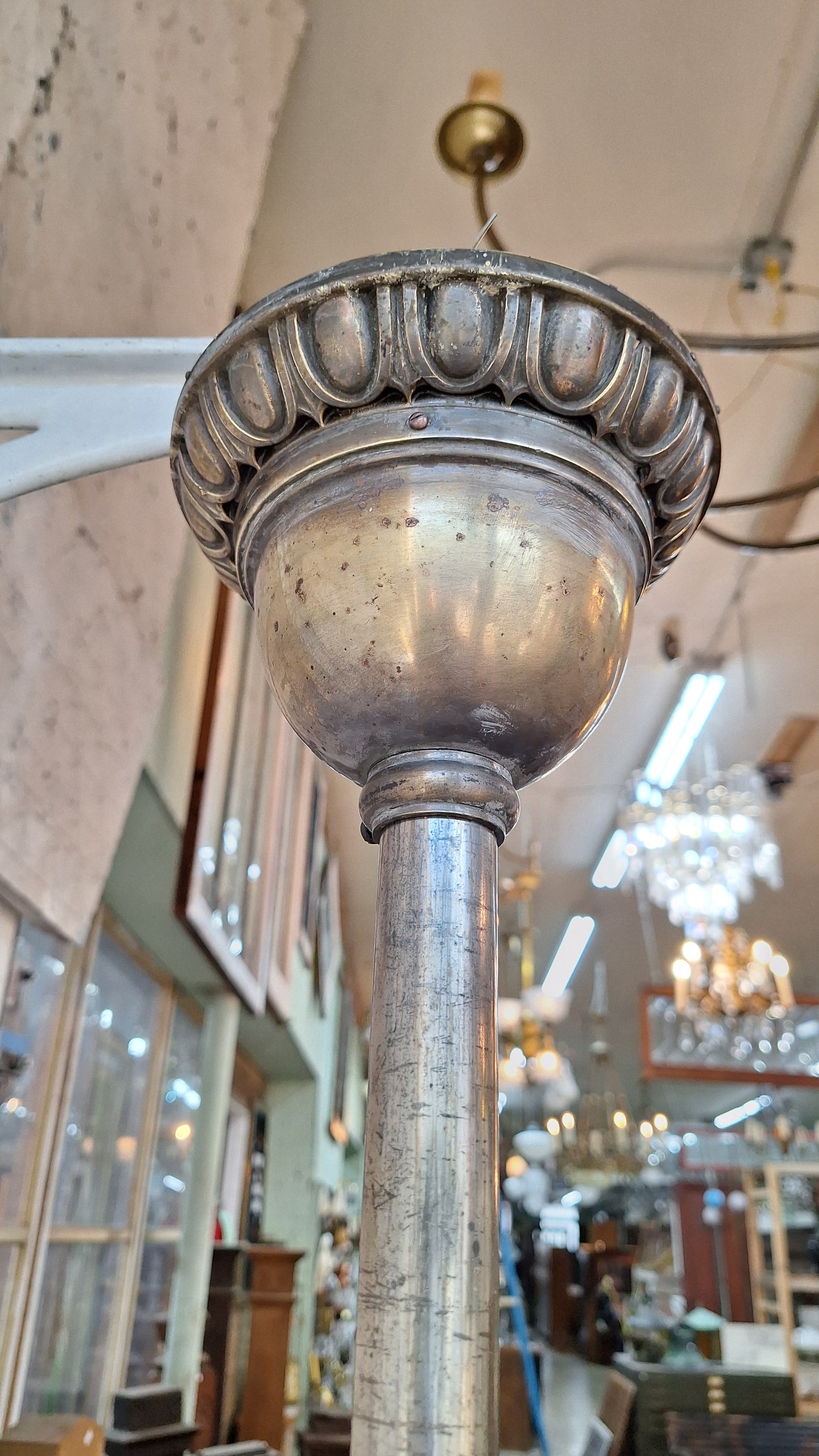 Antique Pendant Porch Light, Acorn Shade Hand Painted Light Fixture